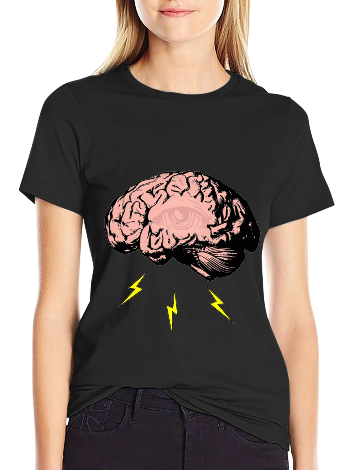 Brain Lightning Graphic Tee - Black Cotton T-Shirt