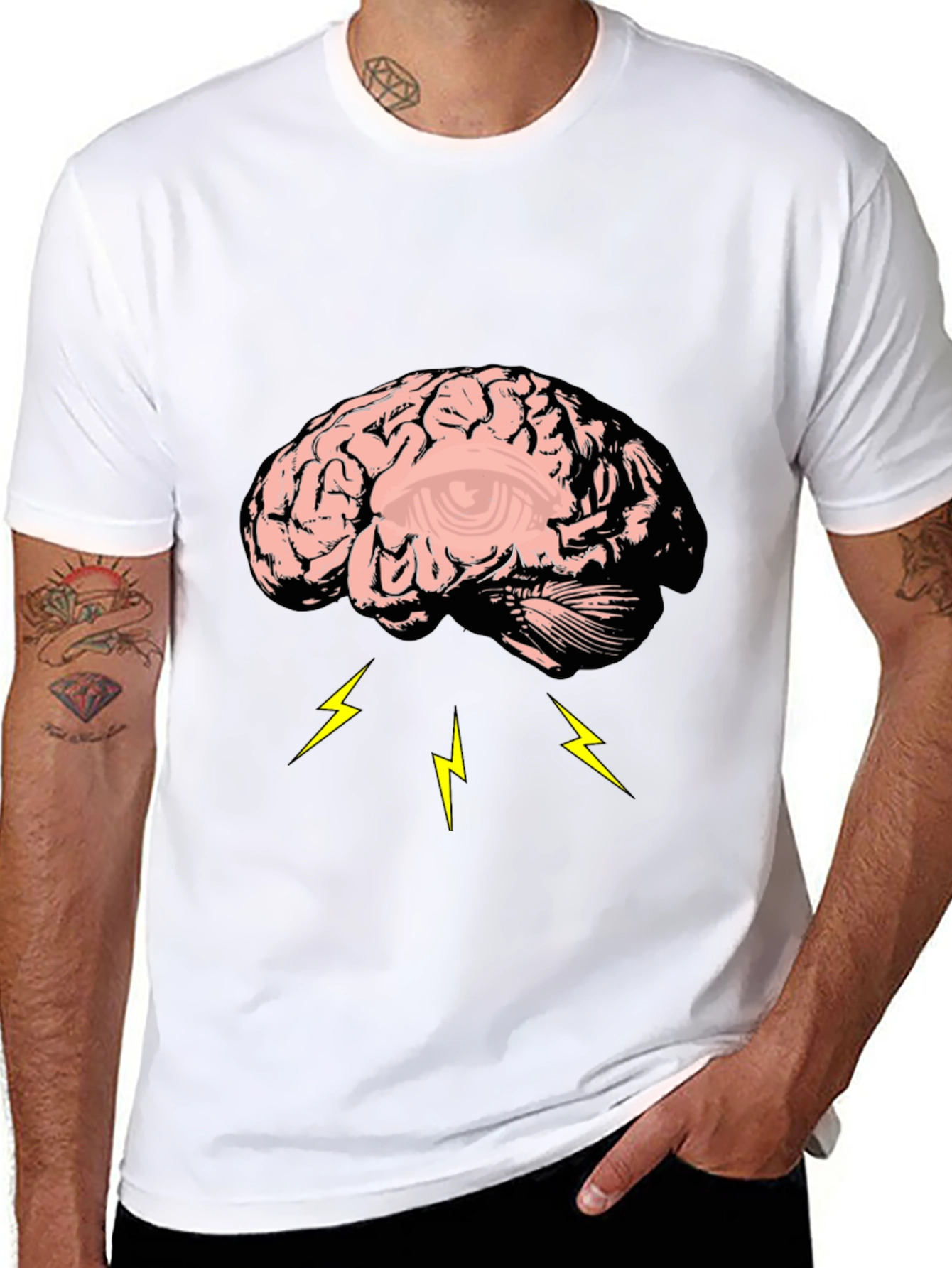 Brain Lightning Graphic Tee - Black Cotton T-Shirt