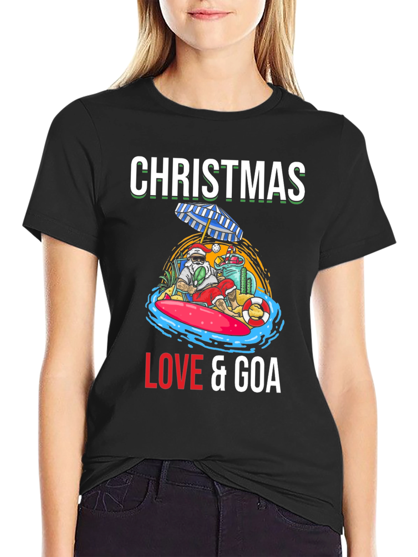 Christmas Love & Goa T-Shirt Holiday Beach Santa Tee