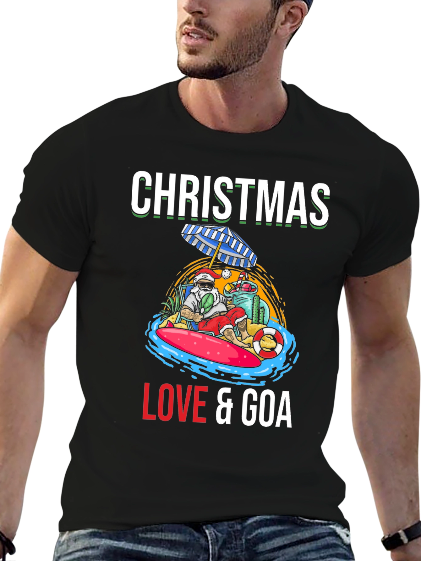 Christmas Love & Goa T-Shirt Holiday Beach Santa Tee