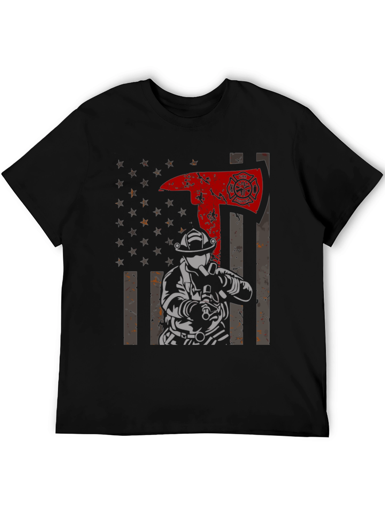 Firefighter Axe Flag Graphic Tee - Black