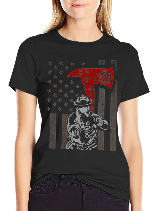 Firefighter Axe Flag Graphic Tee - Black