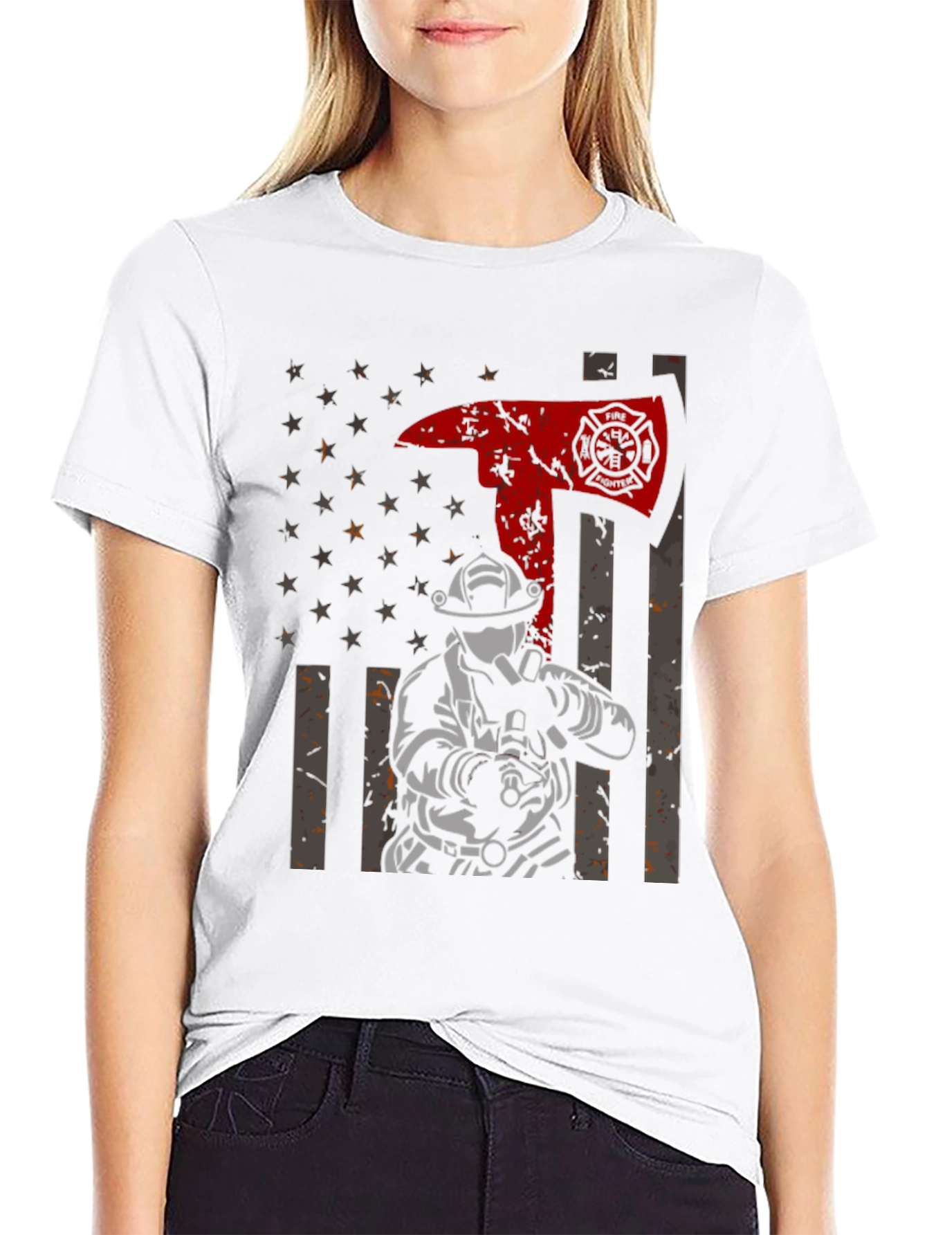 Firefighter Axe Flag Graphic Tee - Black