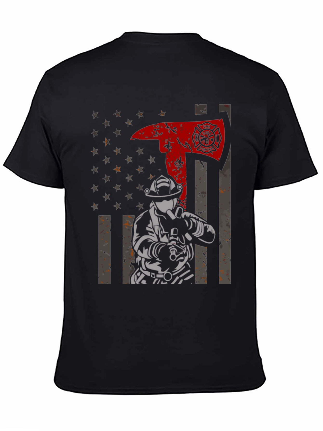 Firefighter Axe Flag Graphic Tee - Black