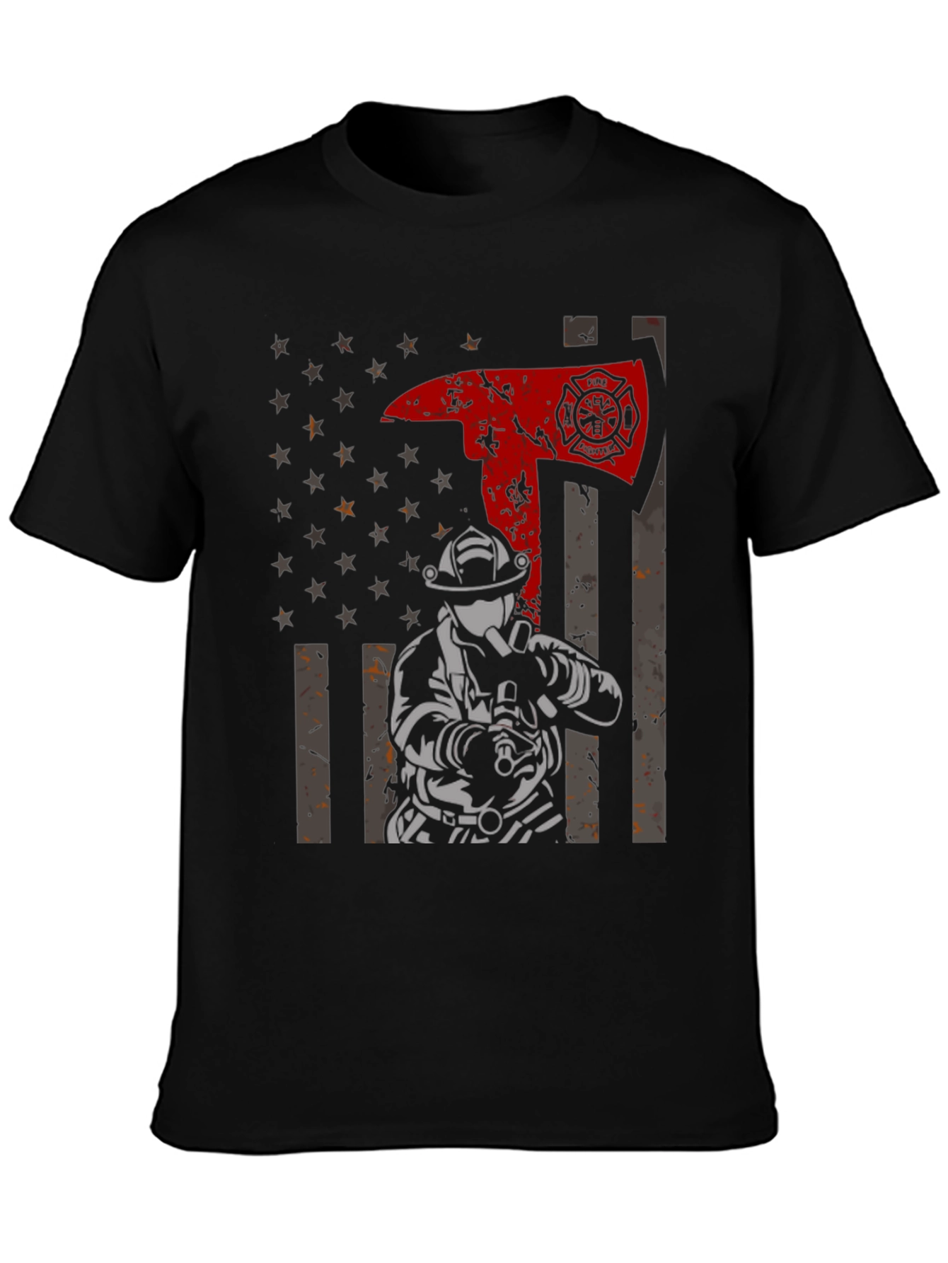 Firefighter Axe Flag Graphic Tee - Black