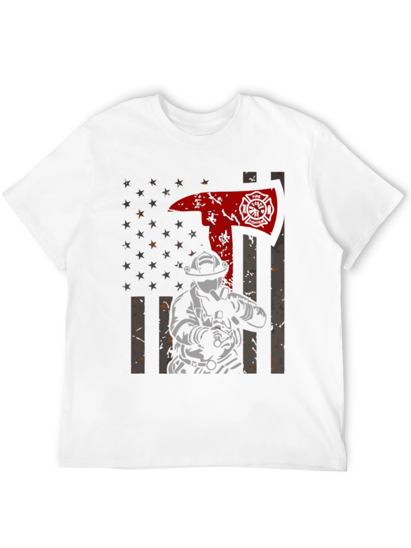 Firefighter Axe Flag Graphic Tee - Black