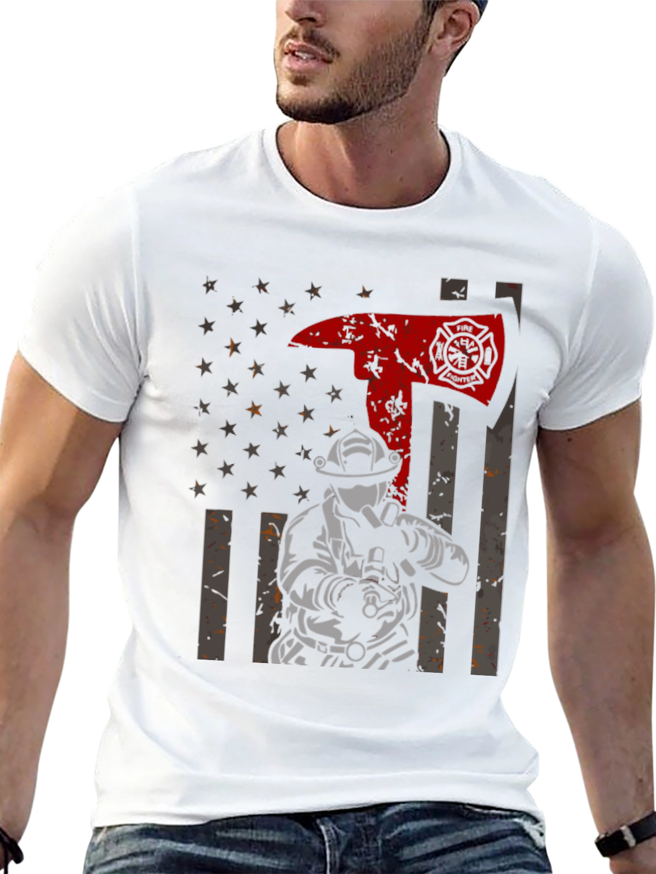Firefighter Axe Flag Graphic Tee - Black