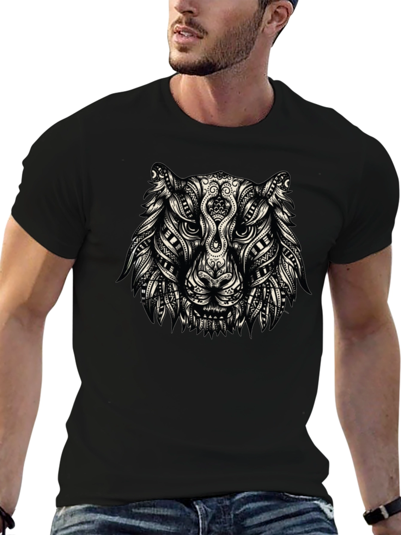 Tribal Tiger Graphic T-Shirt - Black