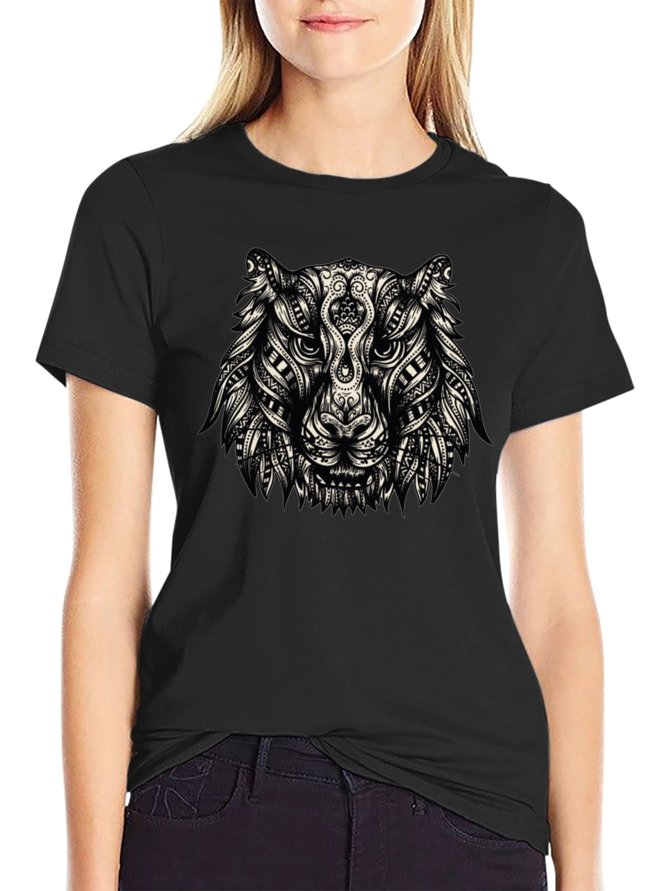 Tribal Tiger Graphic T-Shirt - Black