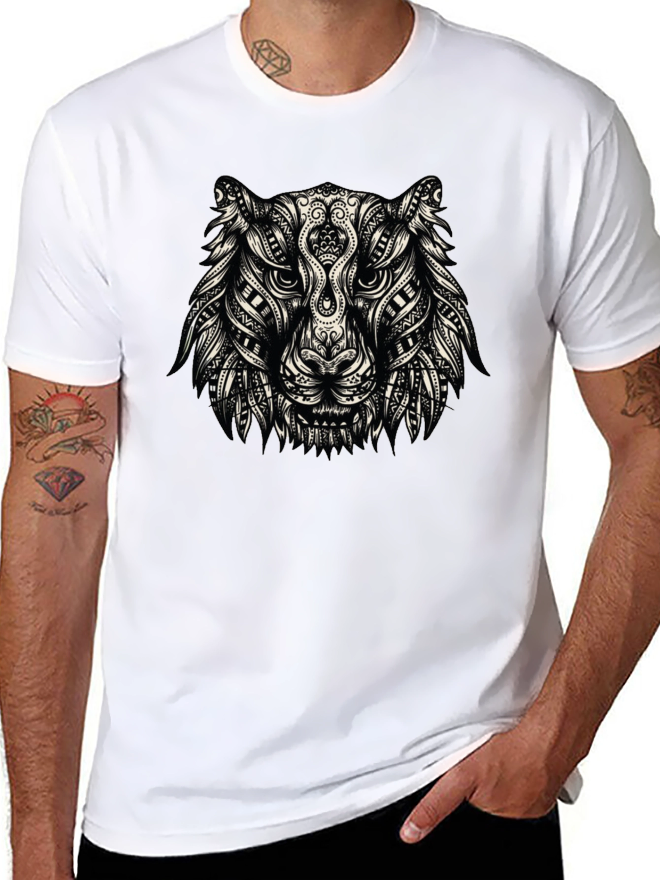 Tribal Tiger Graphic T-Shirt - Black
