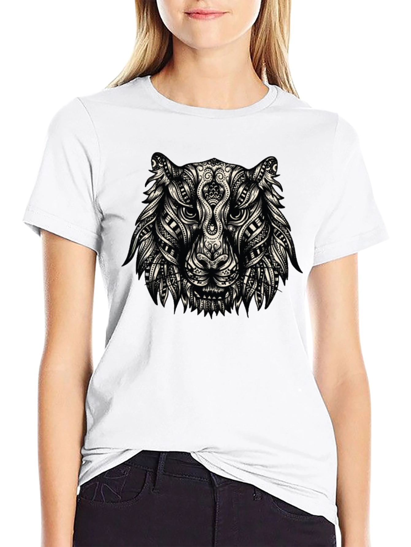 Tribal Tiger Graphic T-Shirt - Black