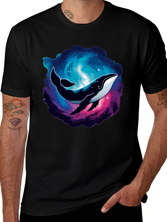 Cosmic Whale Graphic Tee - Black Cotton T-Shirt