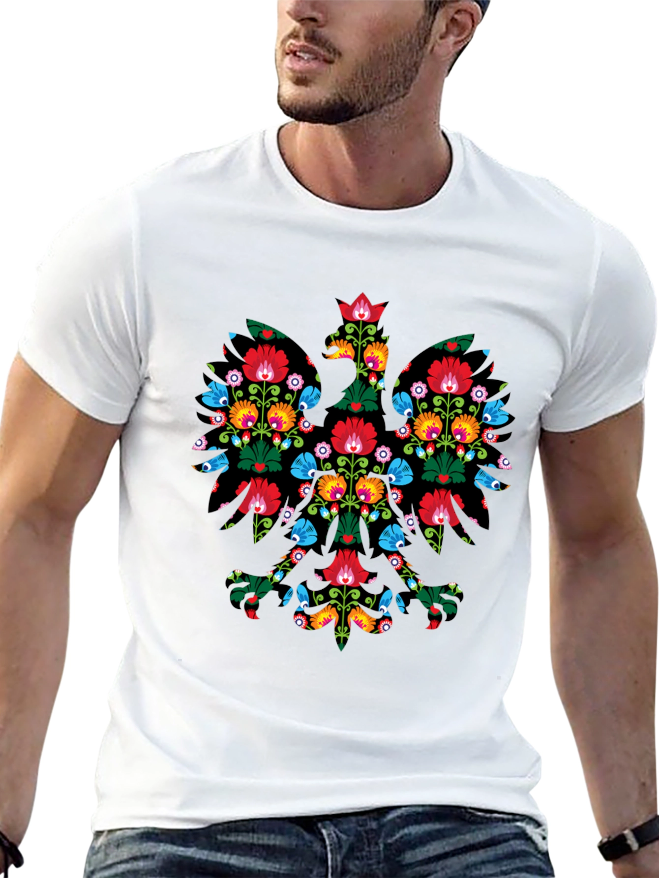 Floral Polish Eagle Black T-Shirt