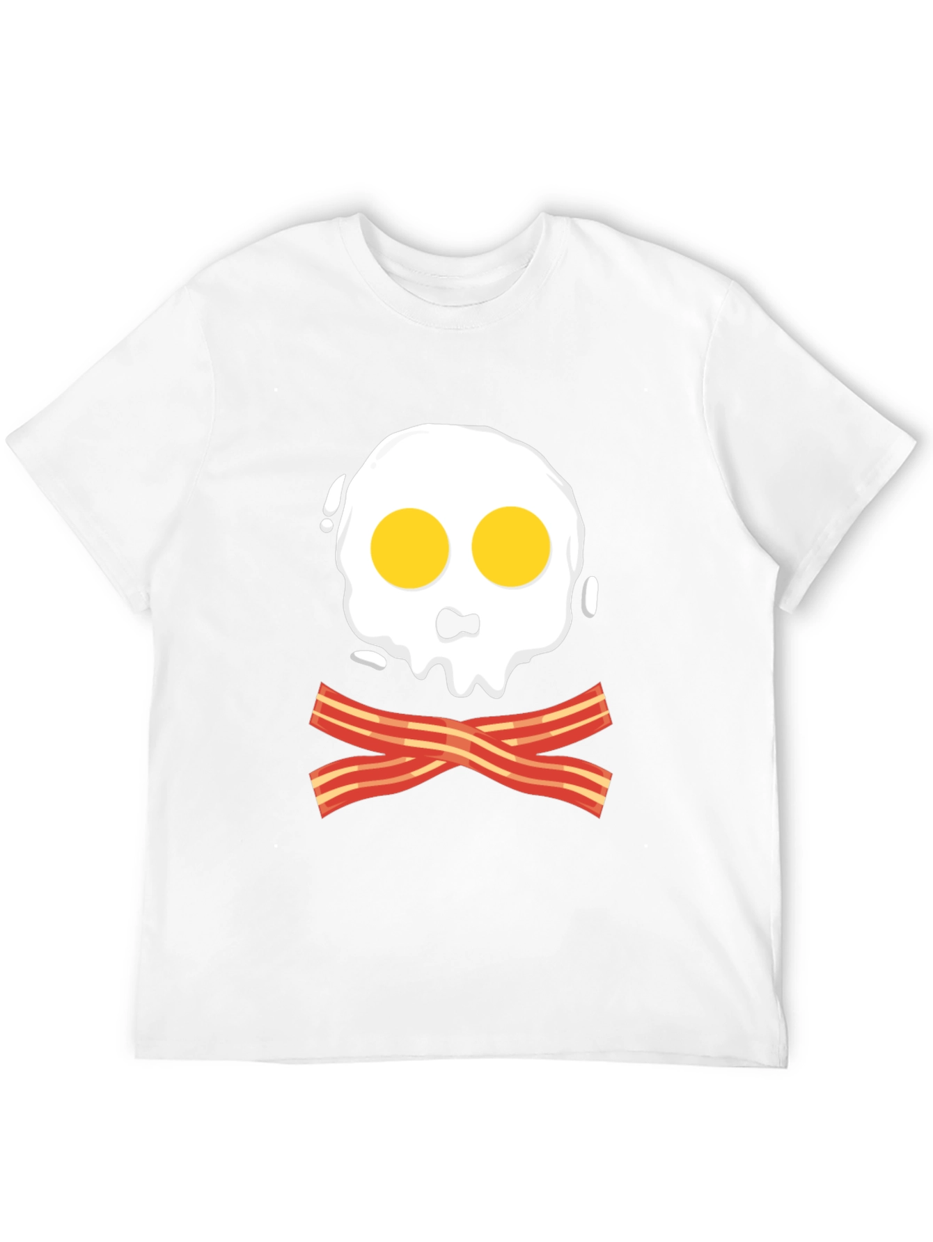 Funny Skull Fried Egg & Bacon Graphic Black T-Shirt