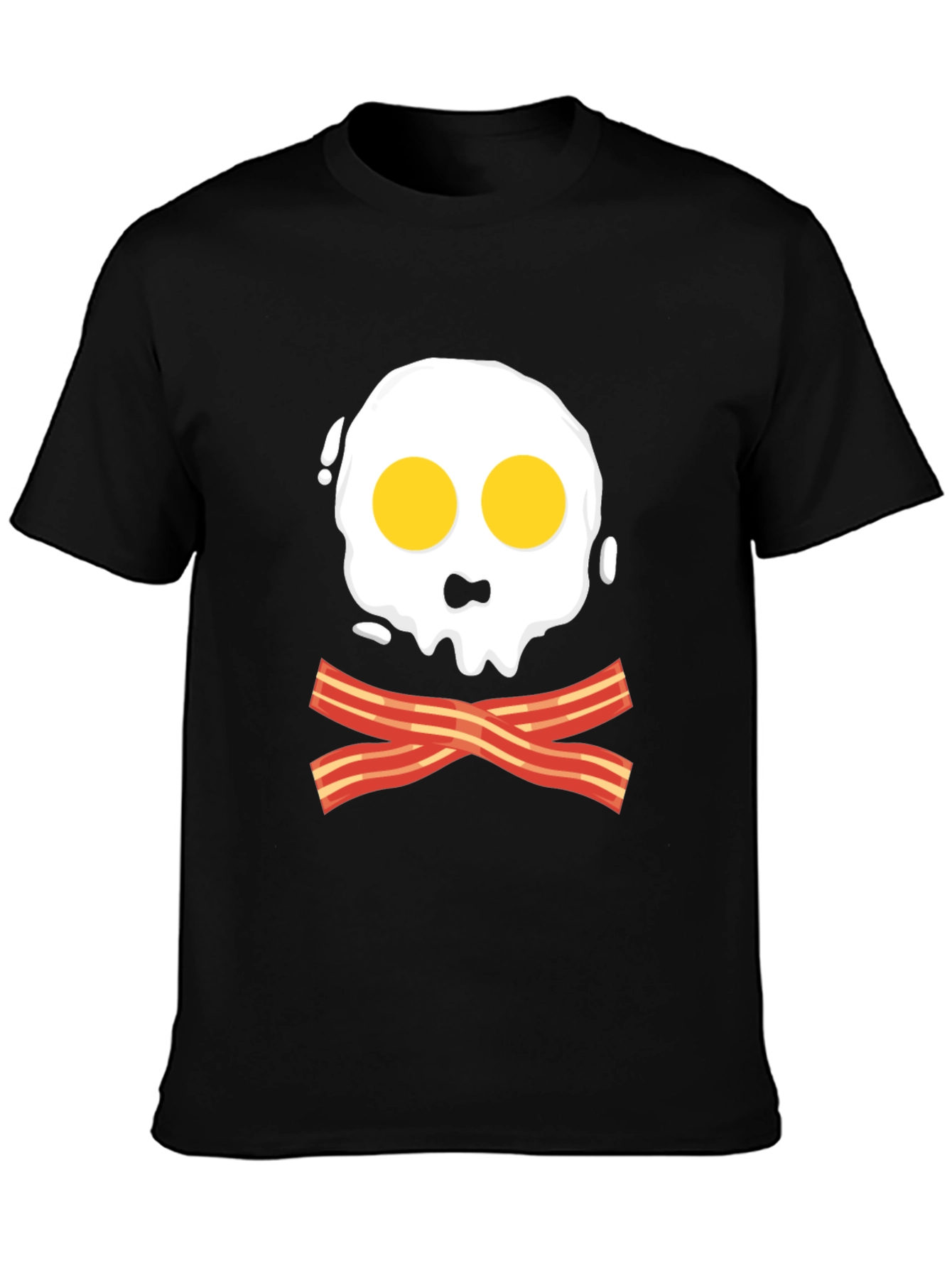 Funny Skull Fried Egg & Bacon Graphic Black T-Shirt