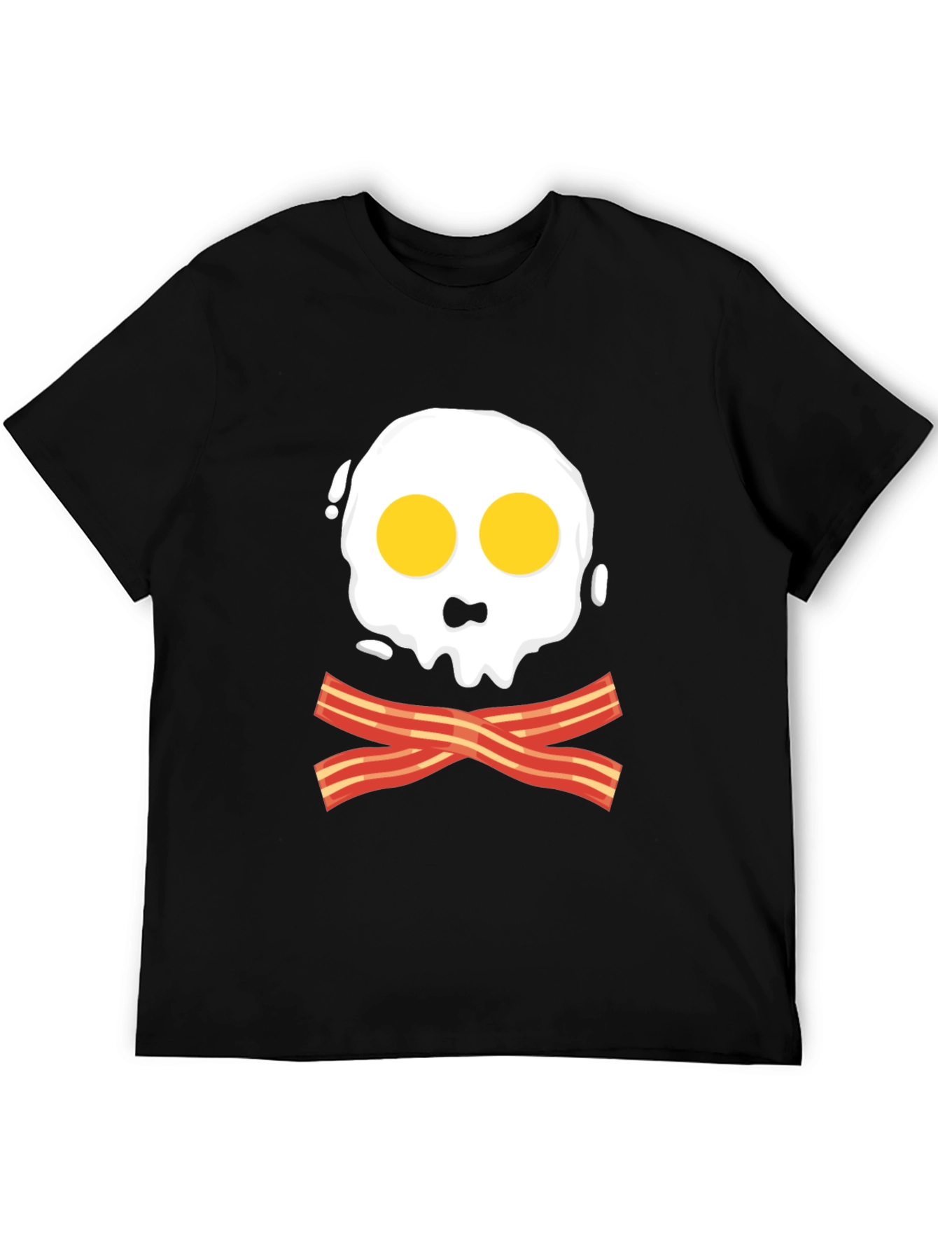 Funny Skull Fried Egg & Bacon Graphic Black T-Shirt