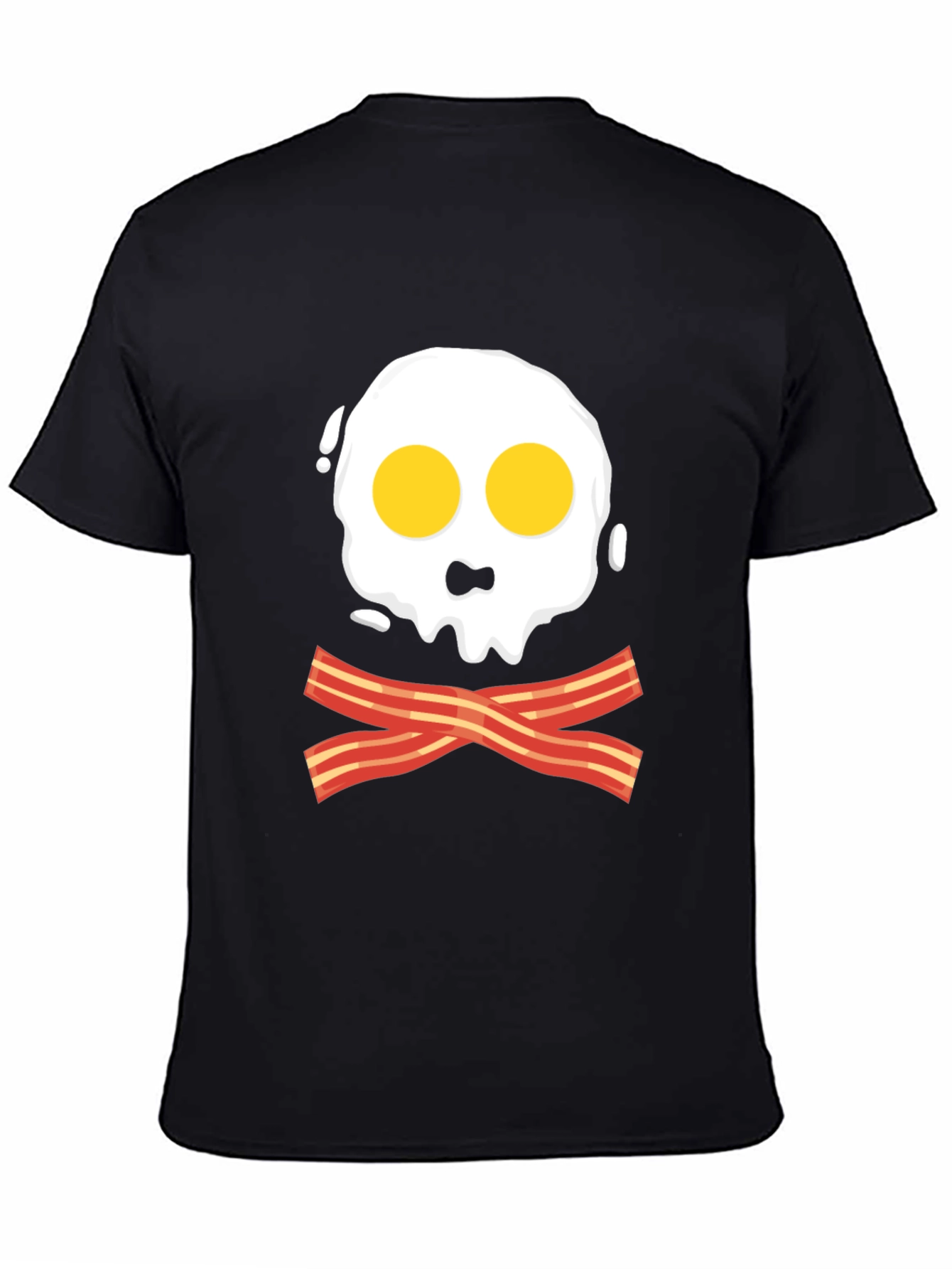 Funny Skull Fried Egg & Bacon Graphic Black T-Shirt