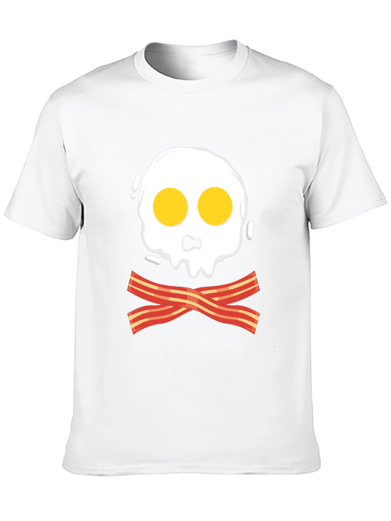Funny Skull Fried Egg & Bacon Graphic Black T-Shirt