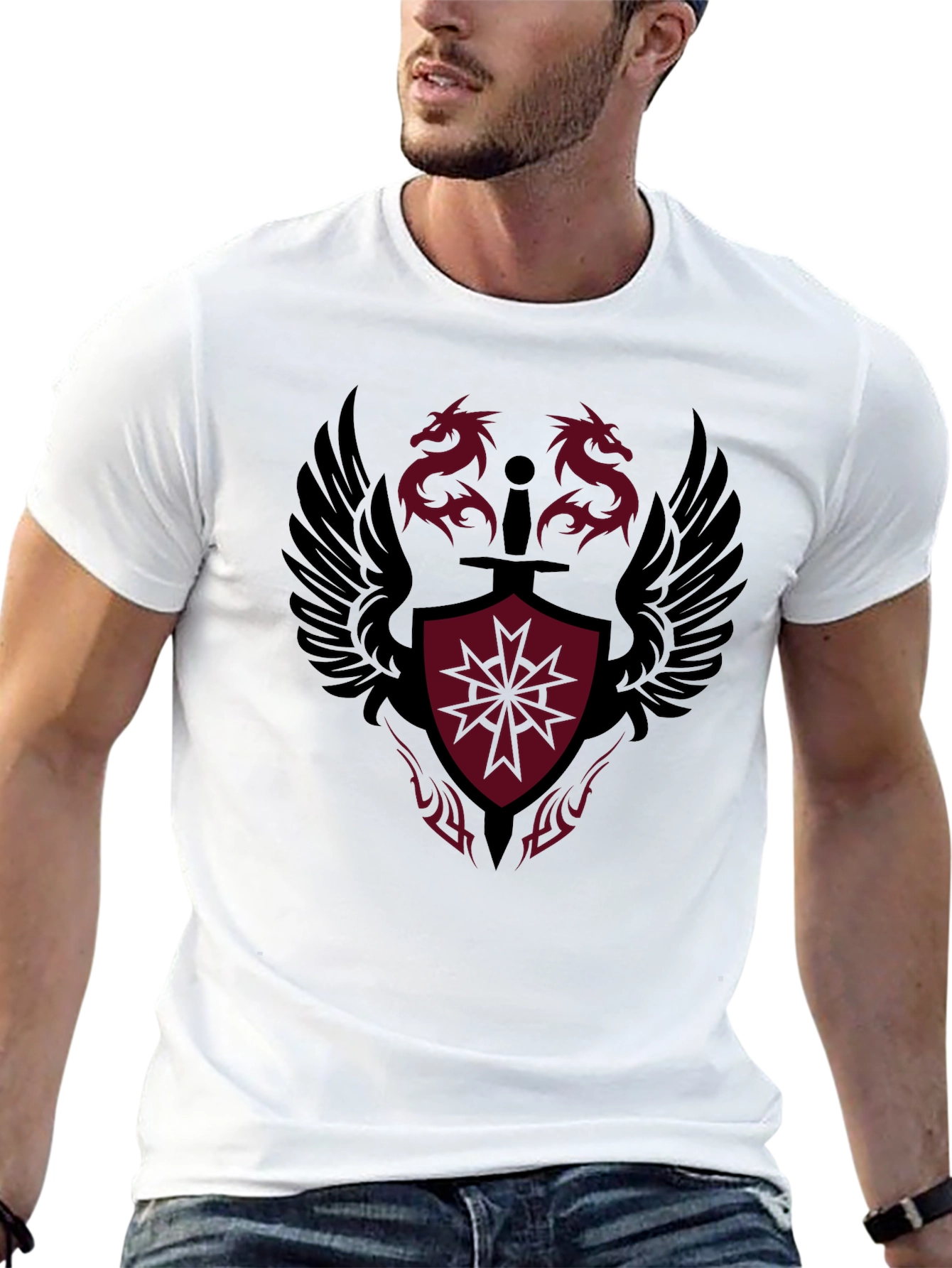 Dragon Crest Graphic Print Black T-Shirt