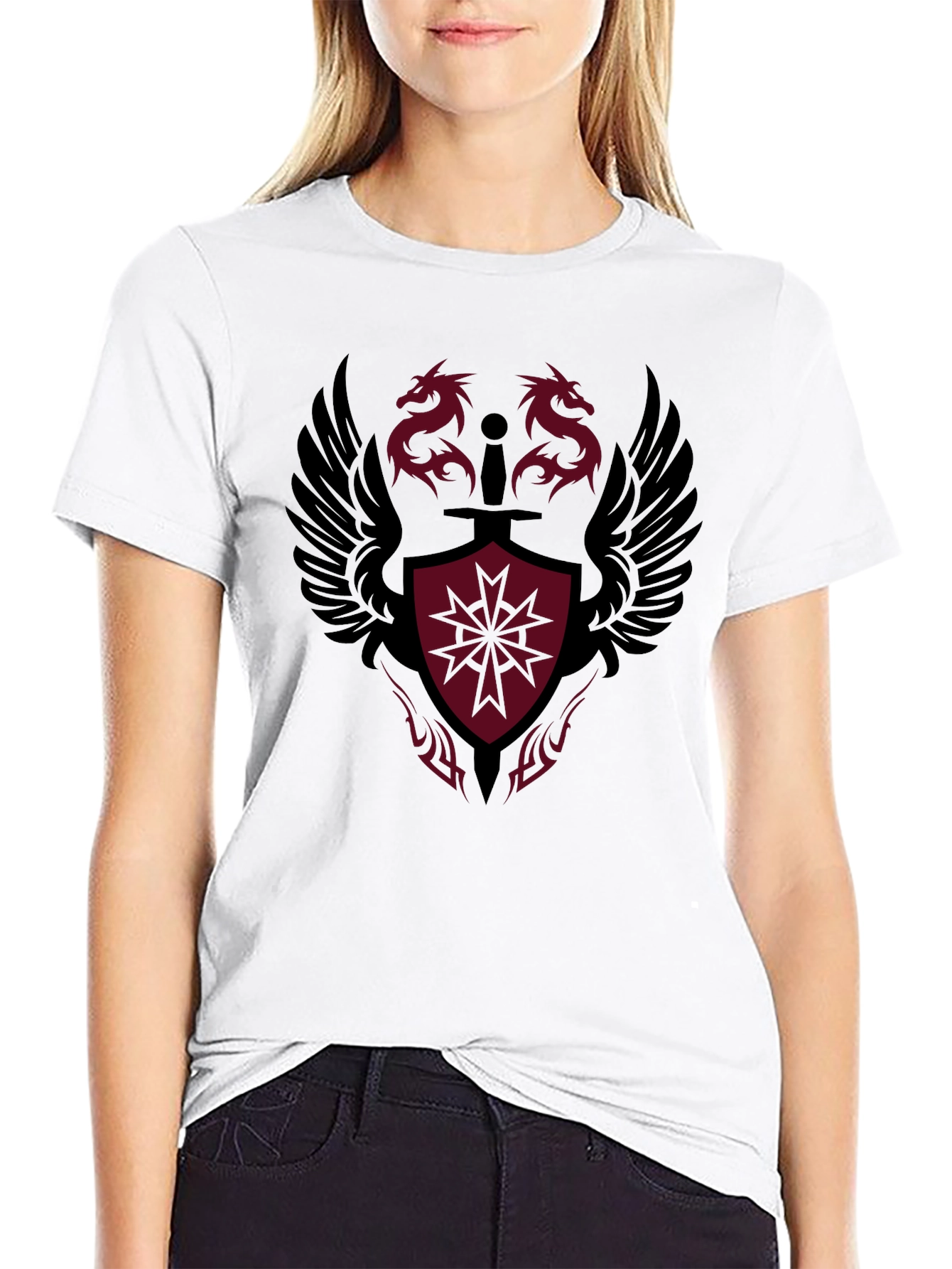 Dragon Crest Graphic Print Black T-Shirt