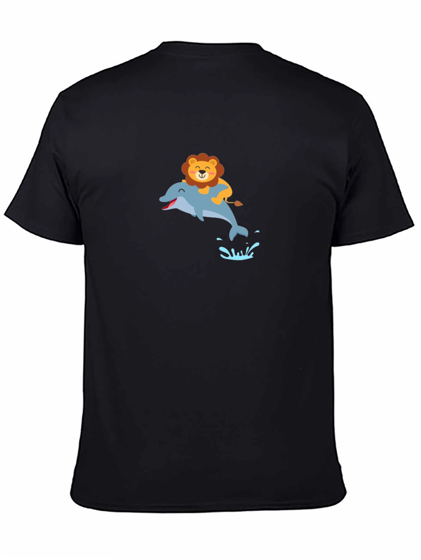 Lion Riding Dolphin Black T-Shirt