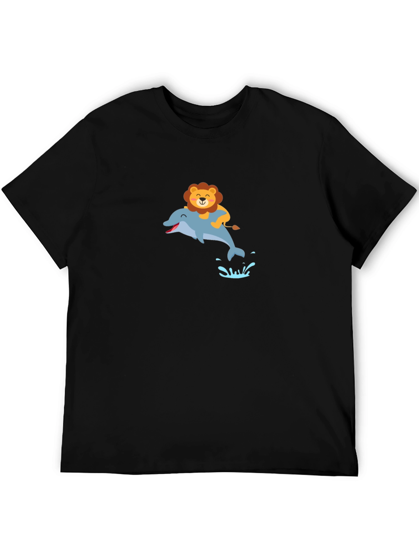 Lion Riding Dolphin Black T-Shirt