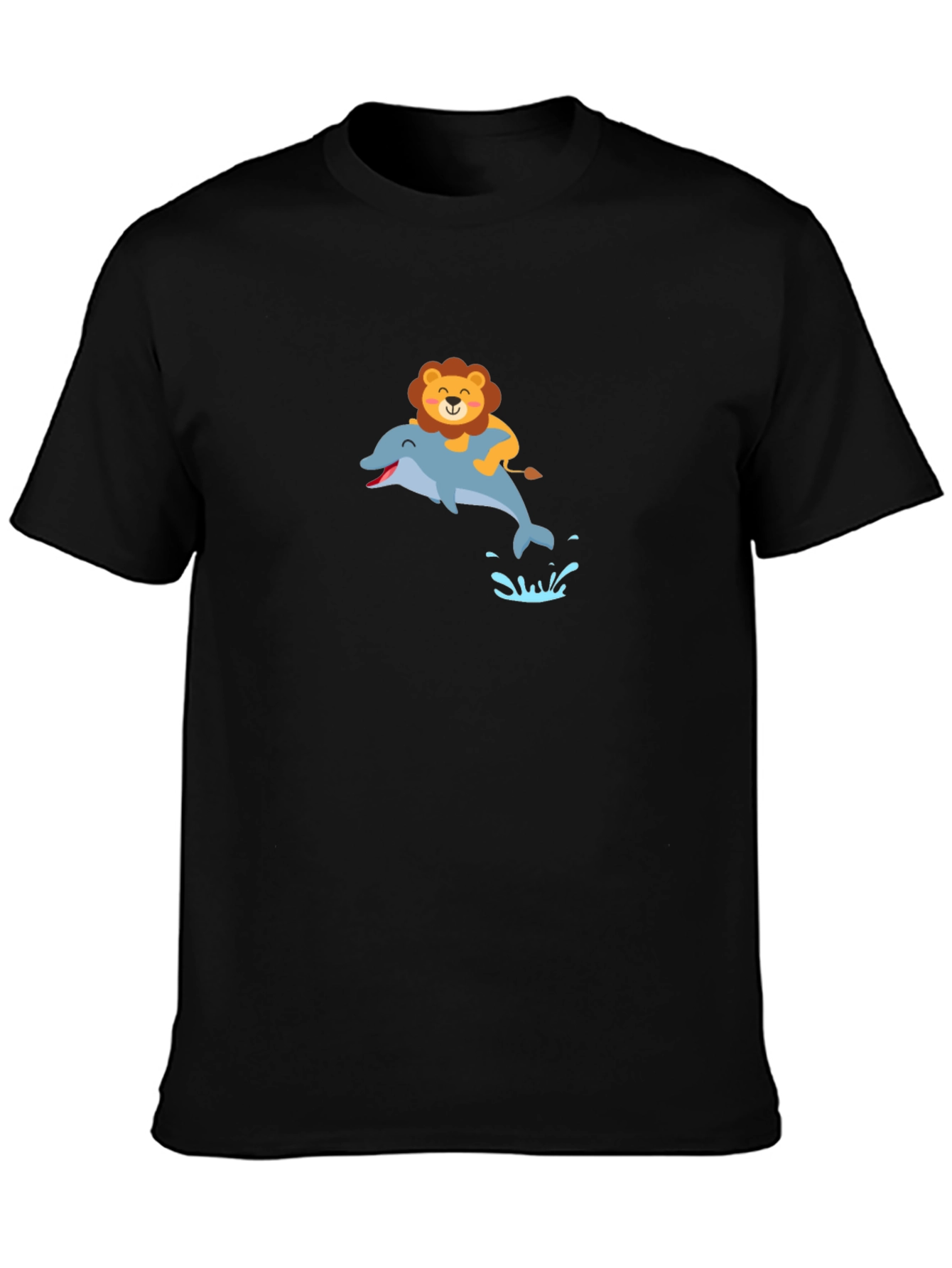Lion Riding Dolphin Black T-Shirt