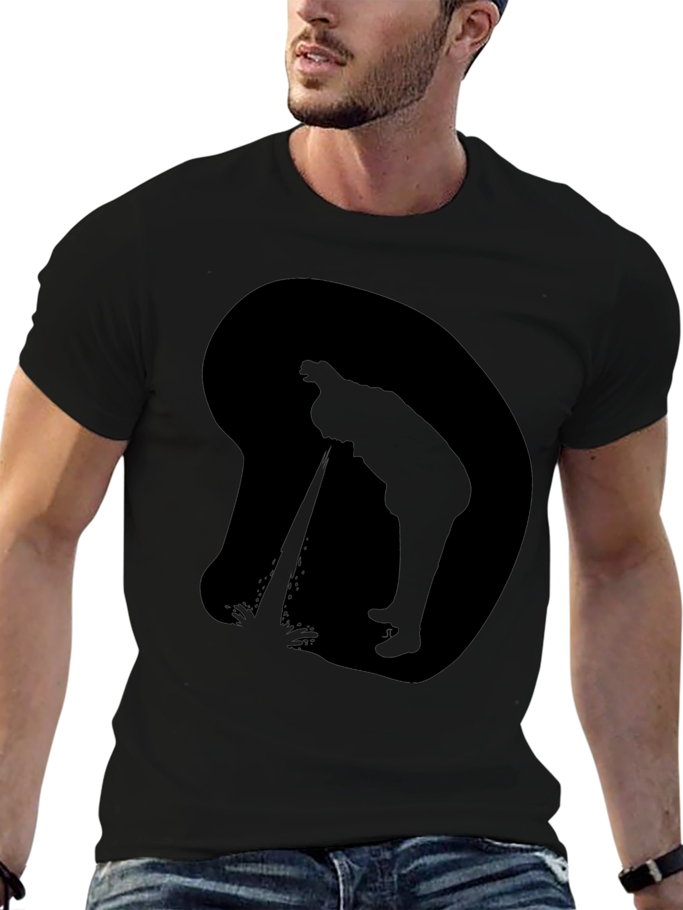 Silhouette Peeing T-Shirt - Black Graphic Tee