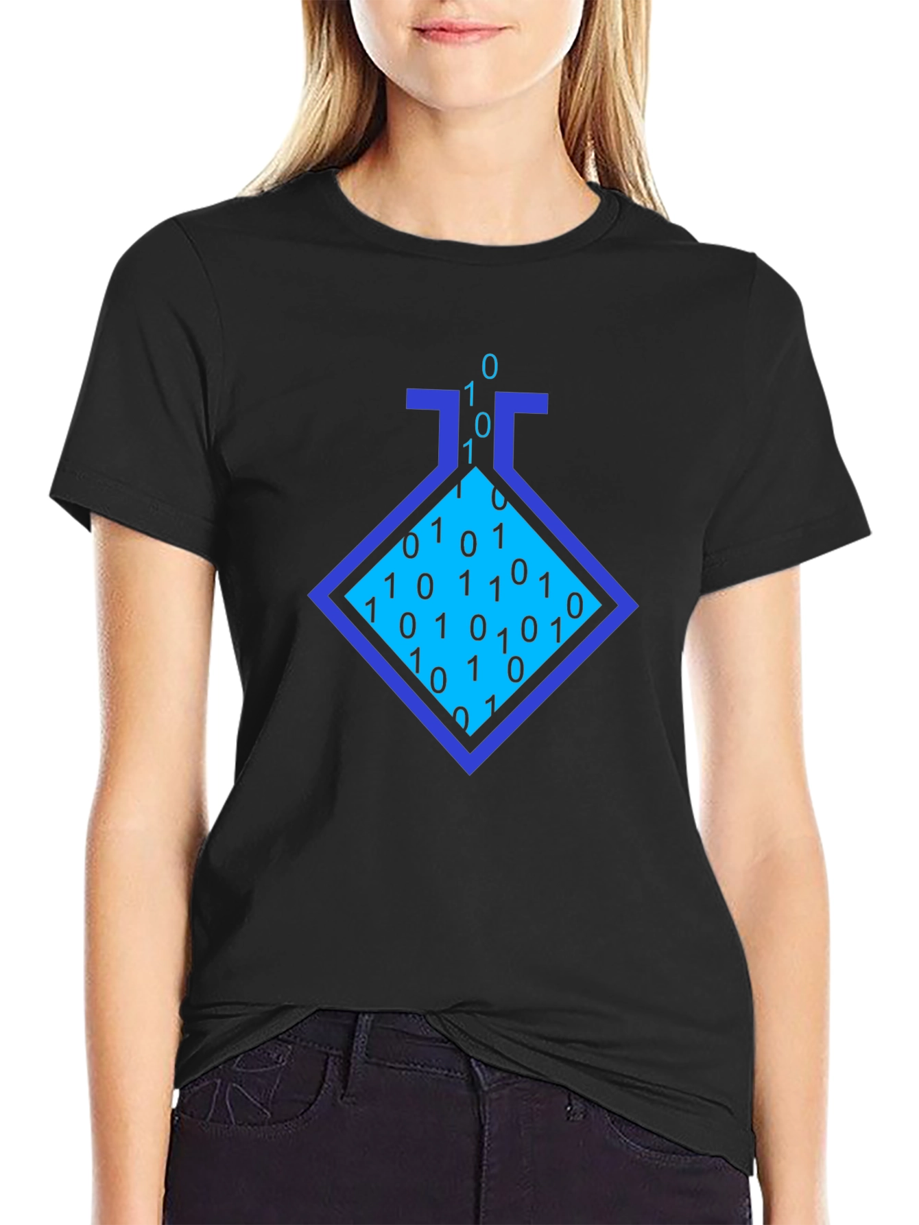 Binary Code Beaker Graphic Tee - Black Cotton T-Shirt