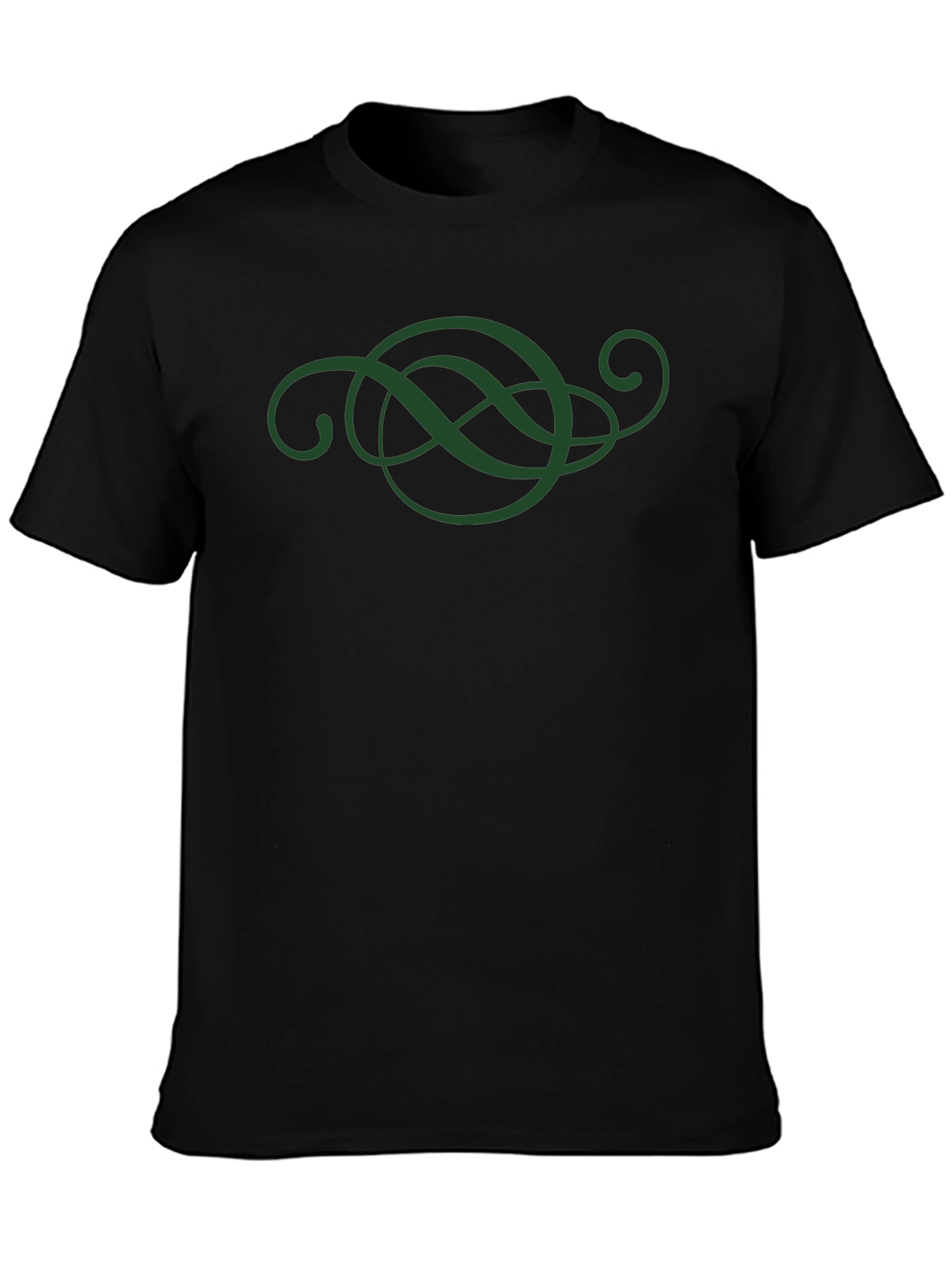 Elegant Green Swirl Design Black T-Shirt