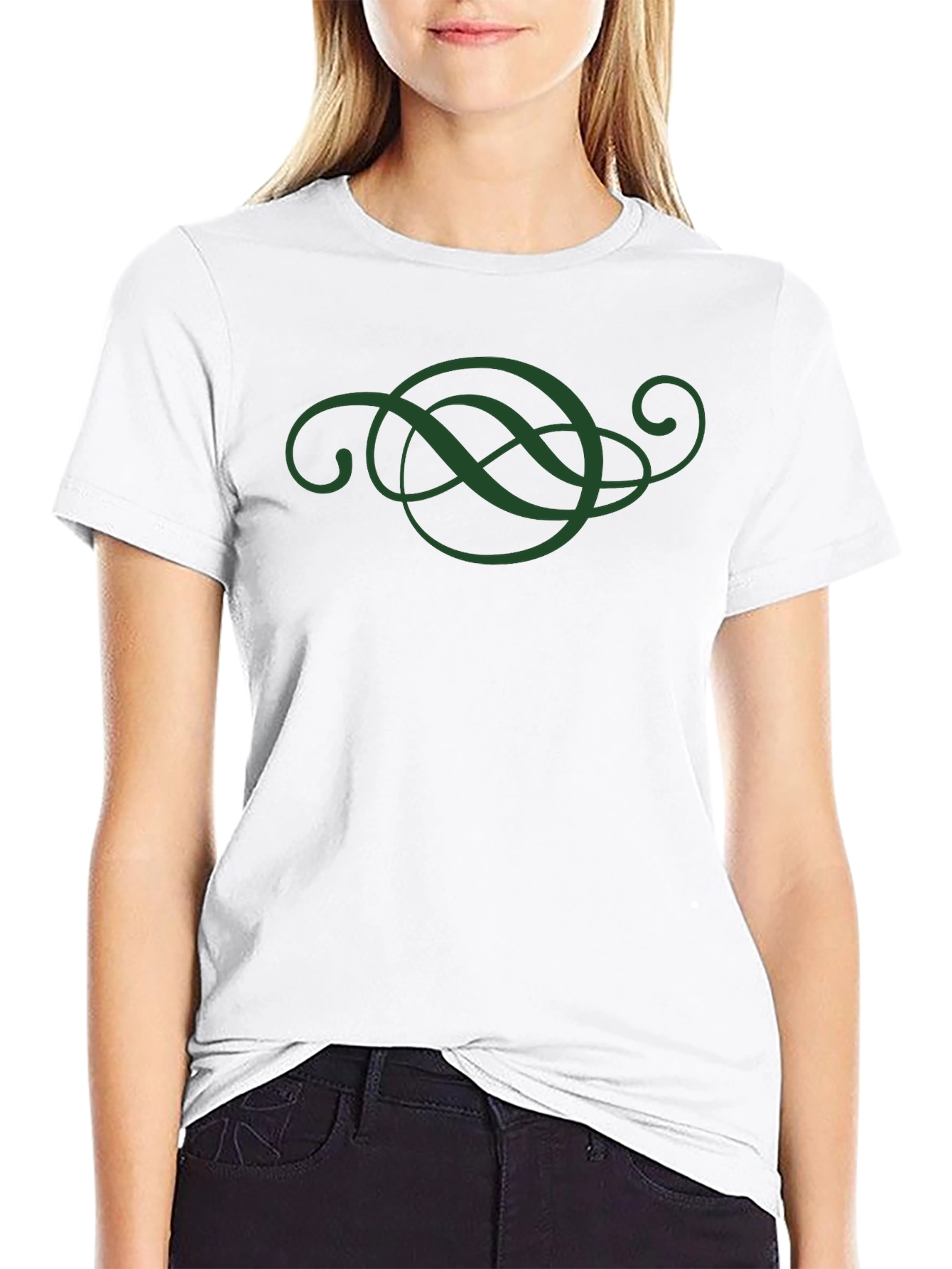 Elegant Green Swirl Design Black T-Shirt