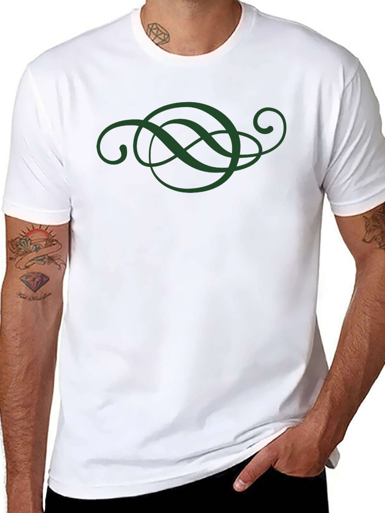 Elegant Green Swirl Design Black T-Shirt