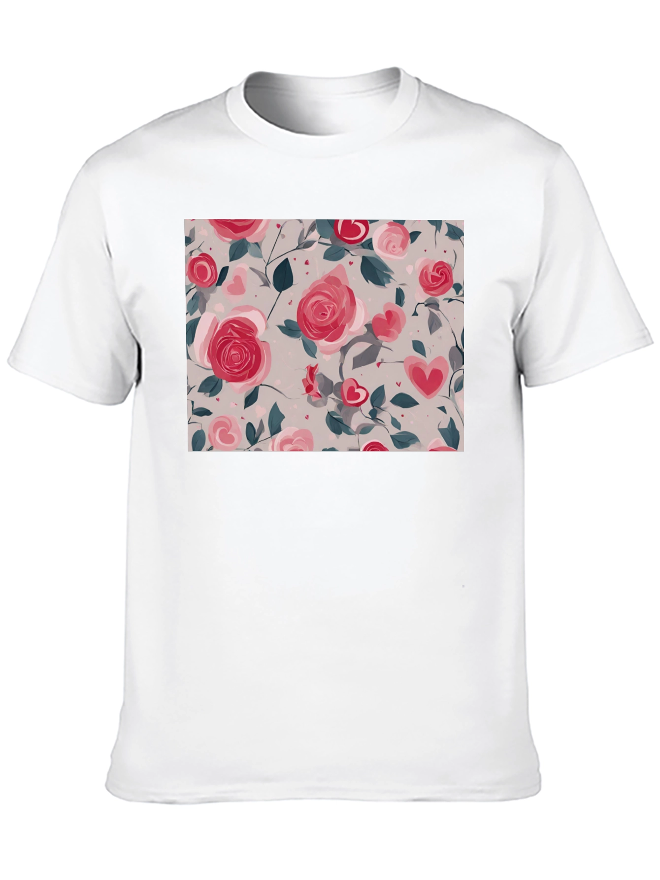 Floral Heart Roses Black T-Shirt