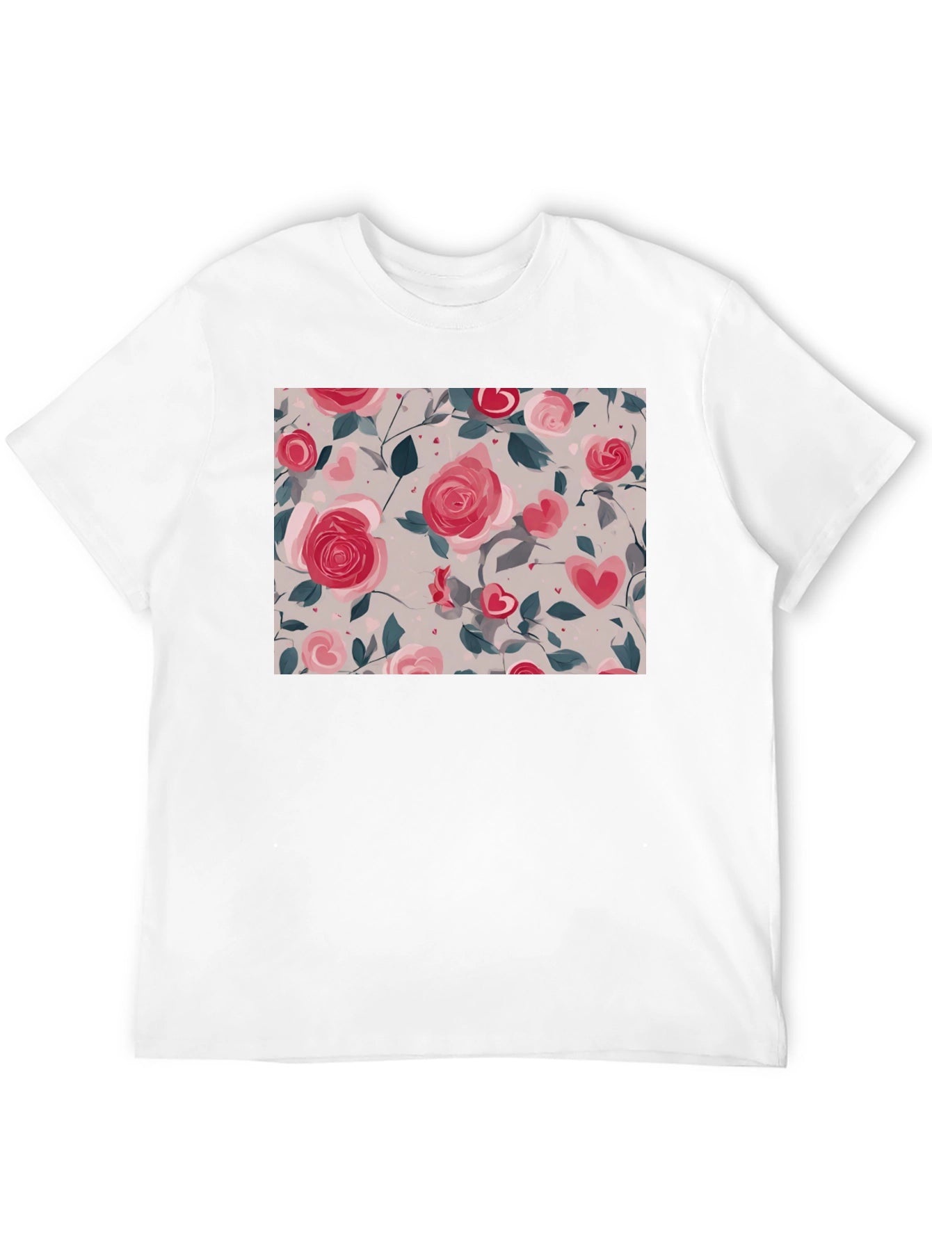 Floral Heart Roses Black T-Shirt