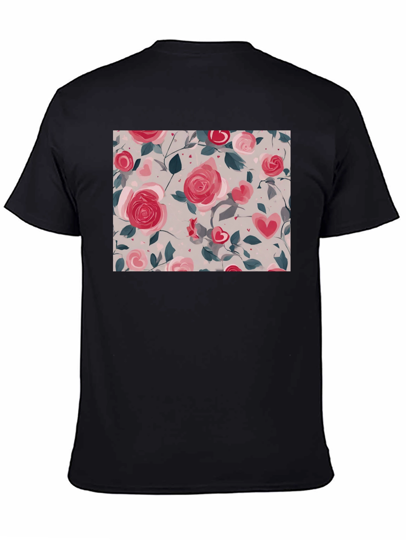 Floral Heart Roses Black T-Shirt