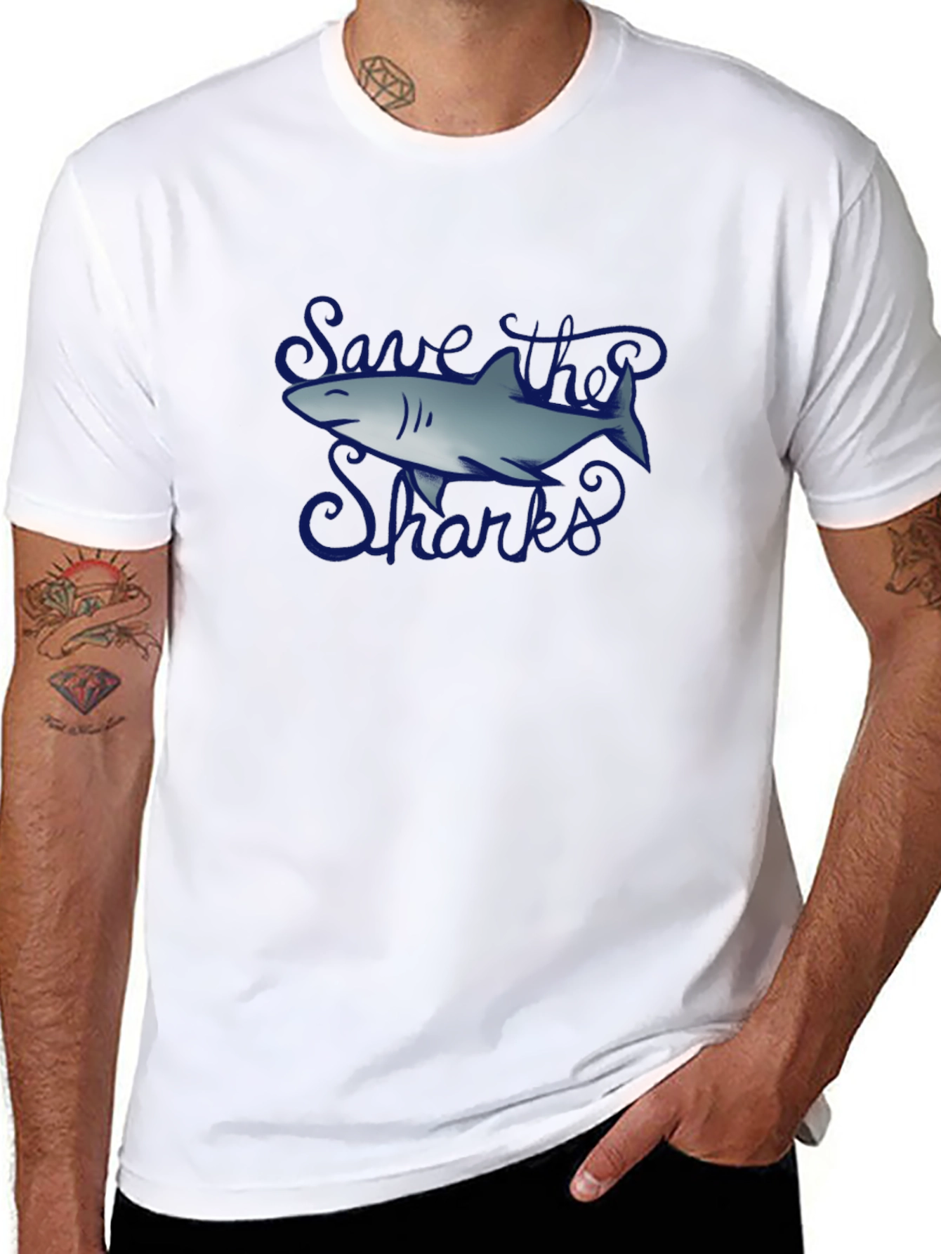 Save the Sharks Graphic Tee - Black Cotton T-Shirt