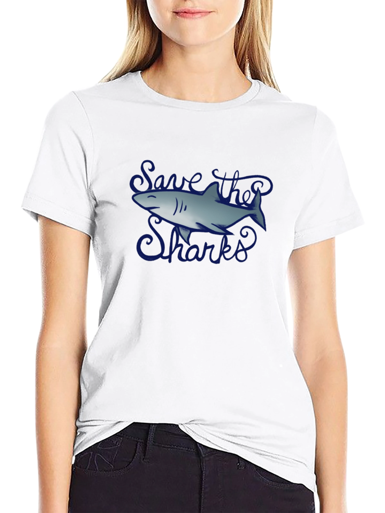 Save the Sharks Graphic Tee - Black Cotton T-Shirt