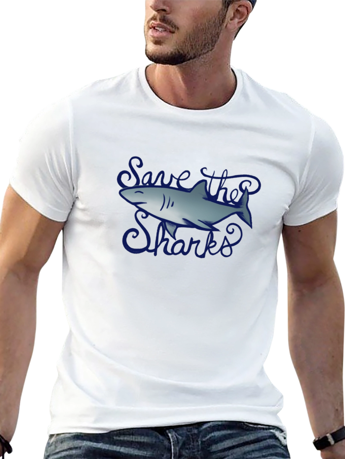 Save the Sharks Graphic Tee - Black Cotton T-Shirt
