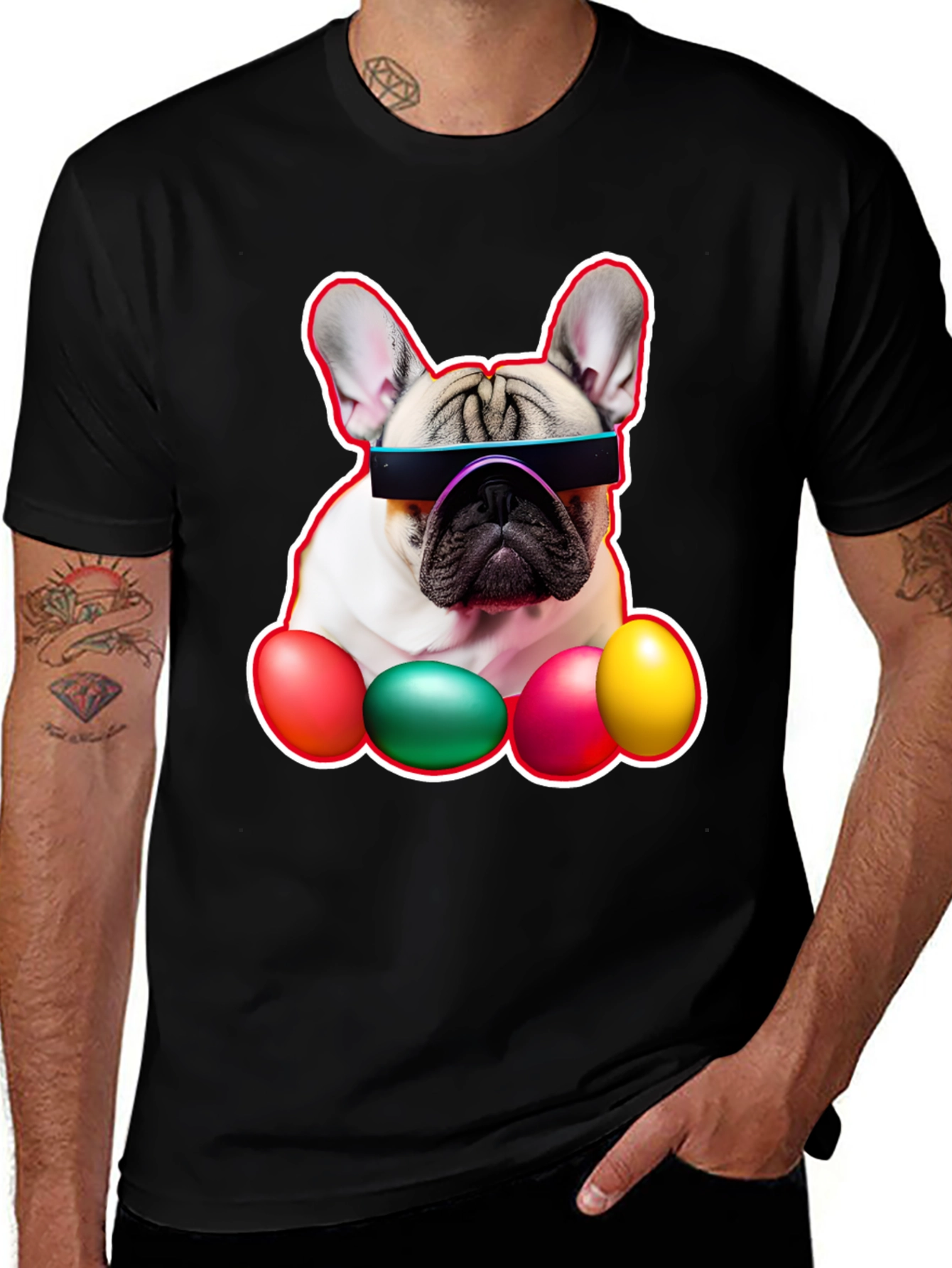 Cool Dog with Easter Eggs Graphic Tee