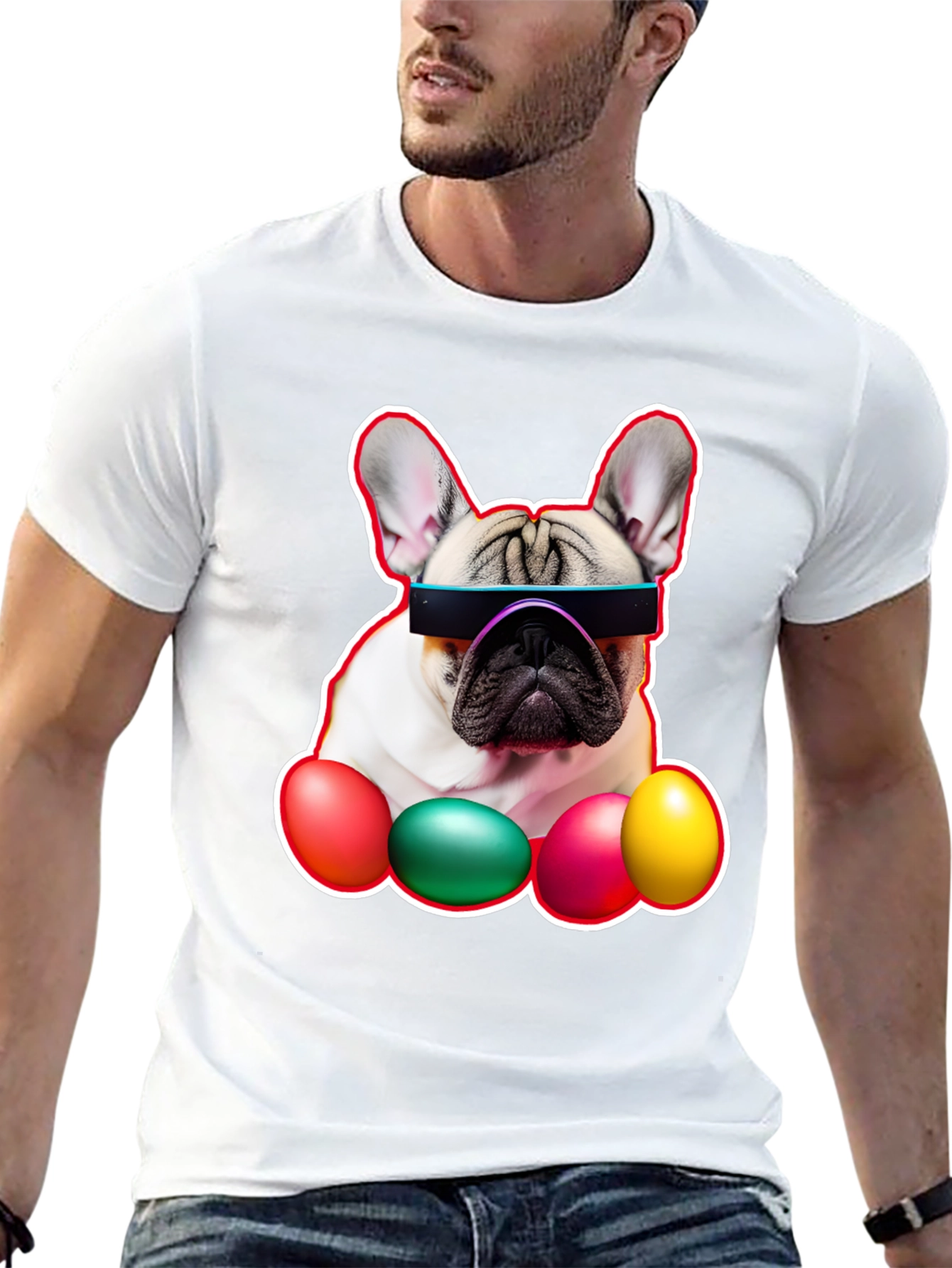 Cool Dog with Easter Eggs Graphic Tee