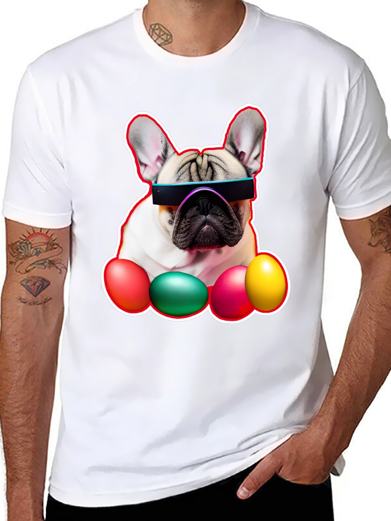 Cool Dog with Easter Eggs Graphic Tee