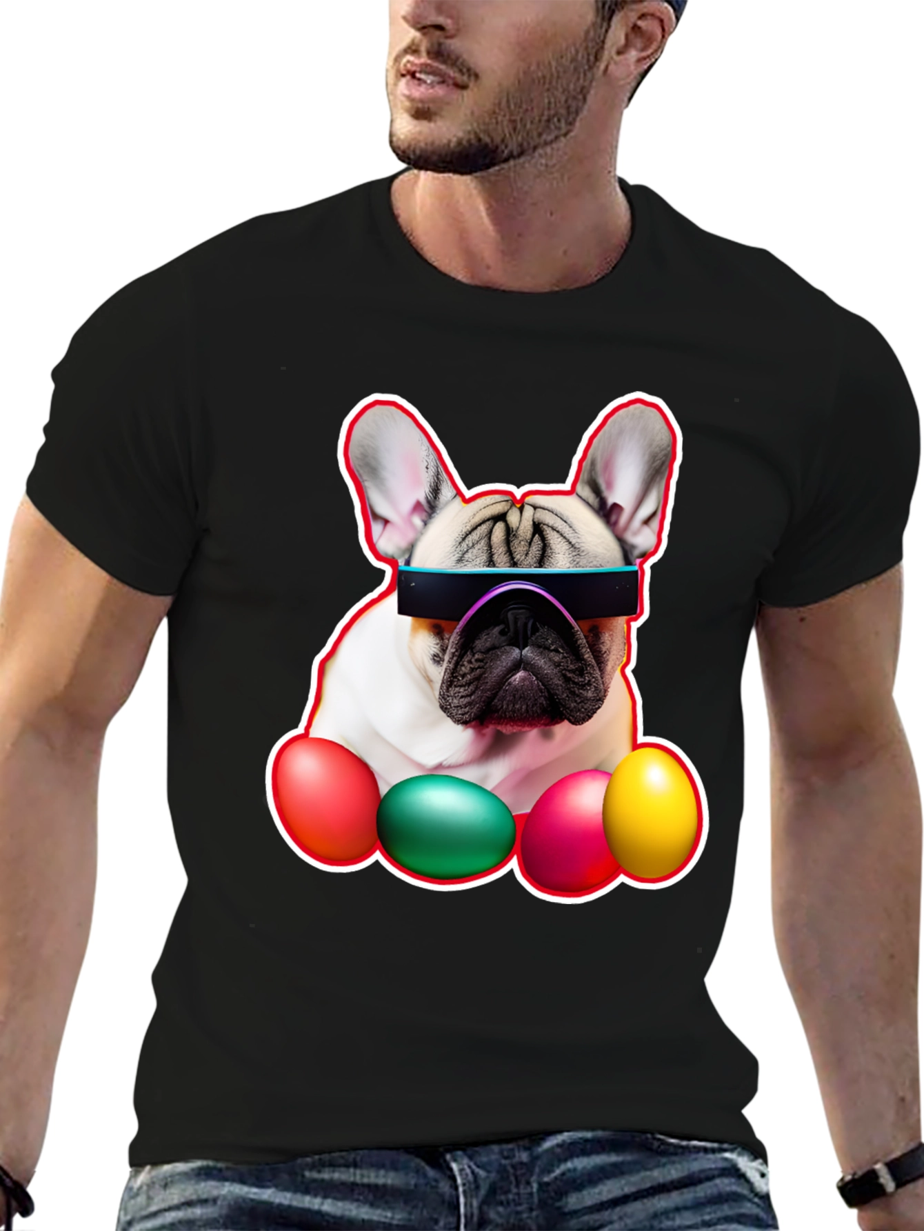Cool Dog with Easter Eggs Graphic Tee