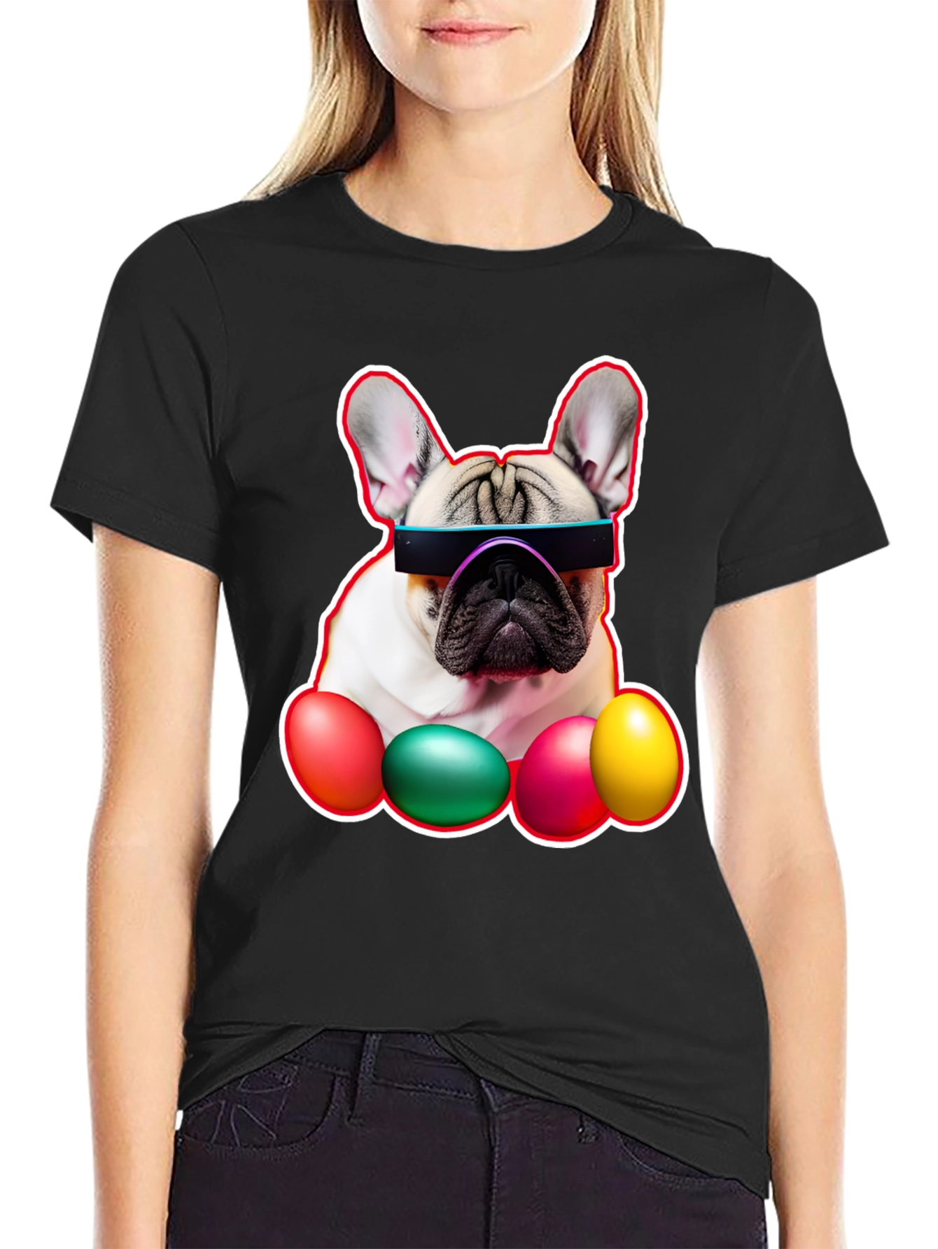 Cool Dog with Easter Eggs Graphic Tee