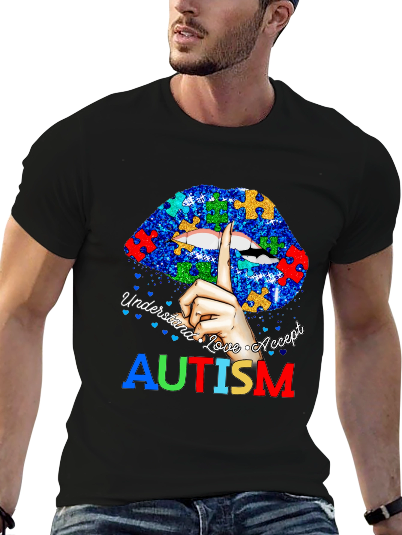 Autism Awareness Lips T-Shirt - Understand Love Accept