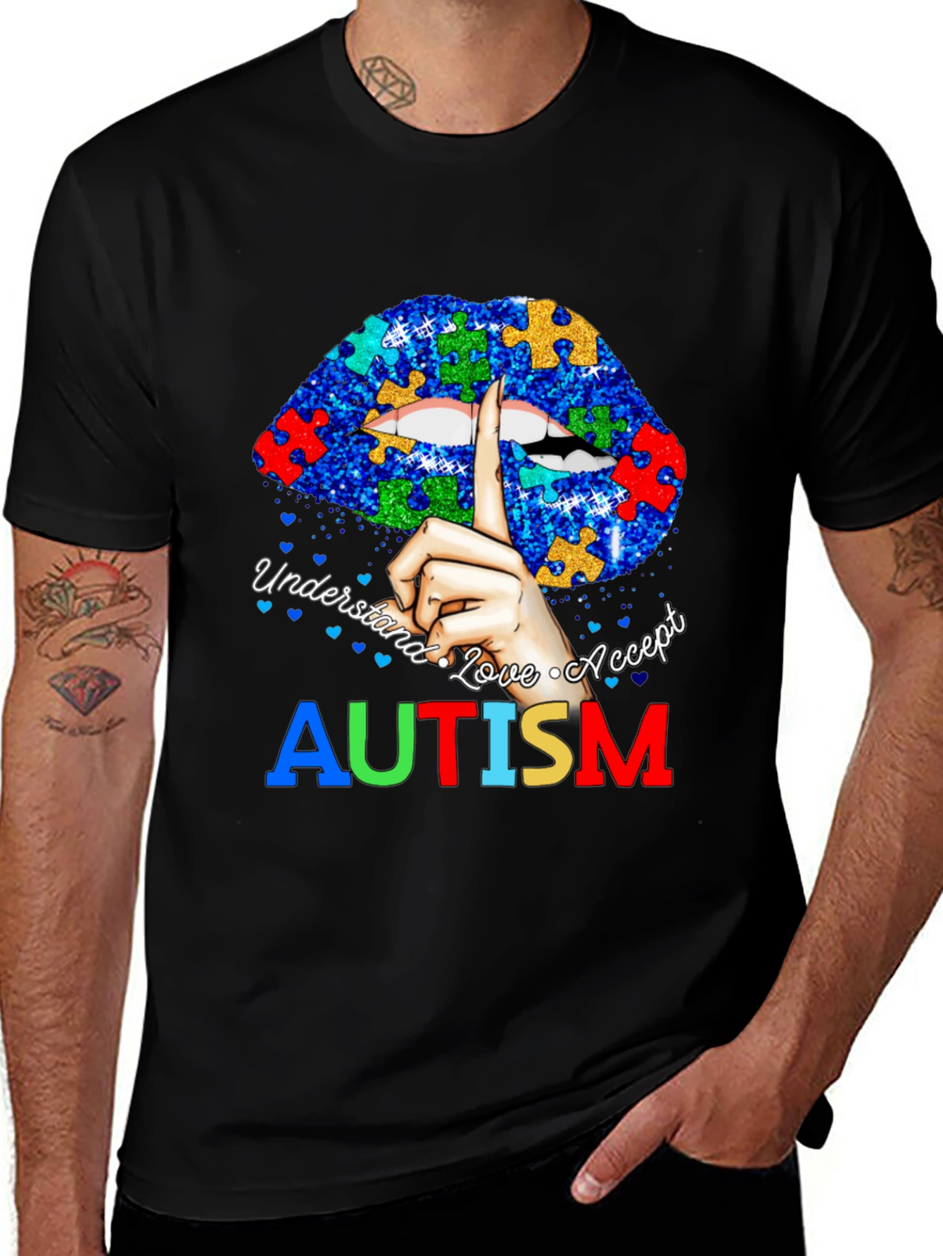 Autism Awareness Lips T-Shirt - Understand Love Accept
