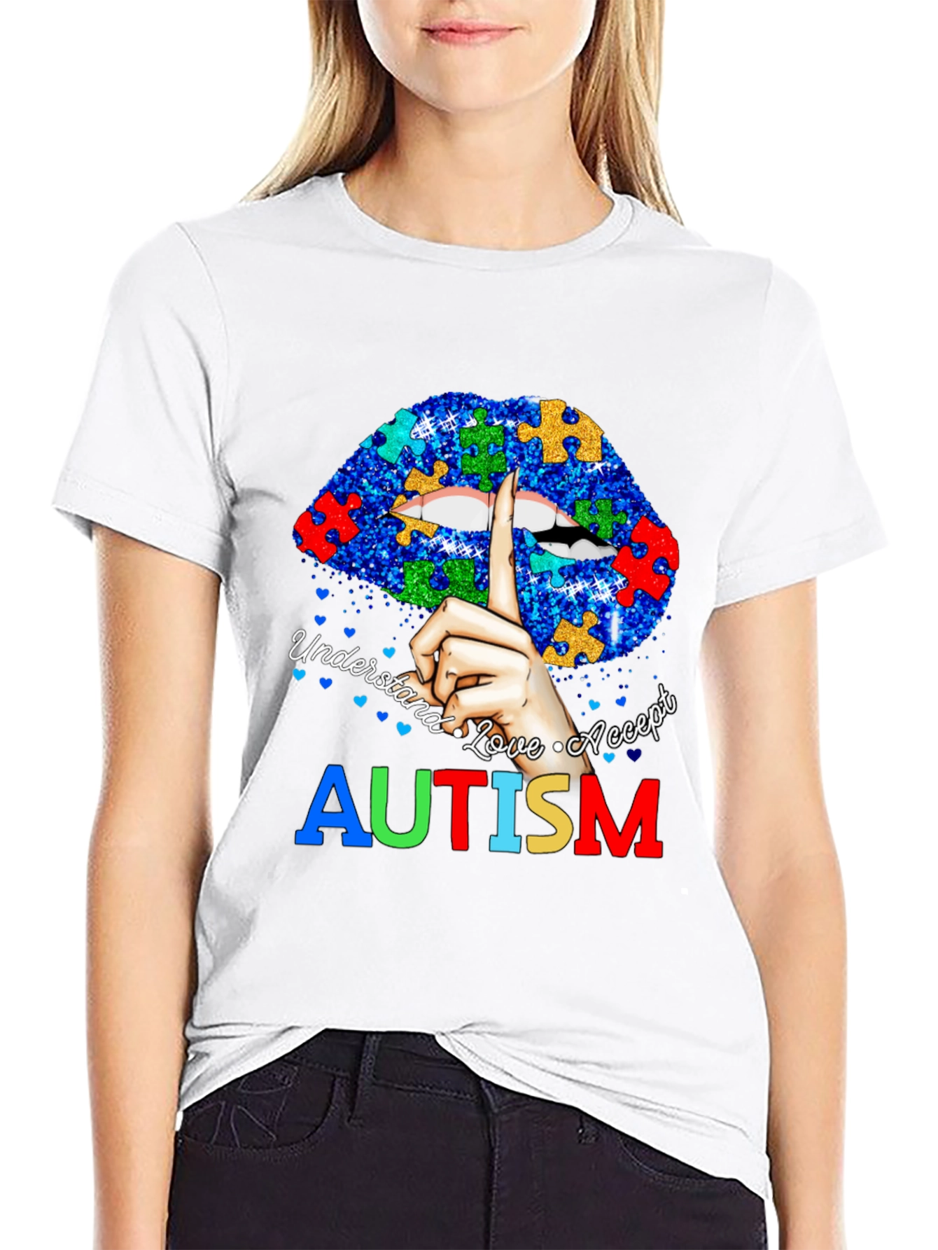 Autism Awareness Lips T-Shirt - Understand Love Accept