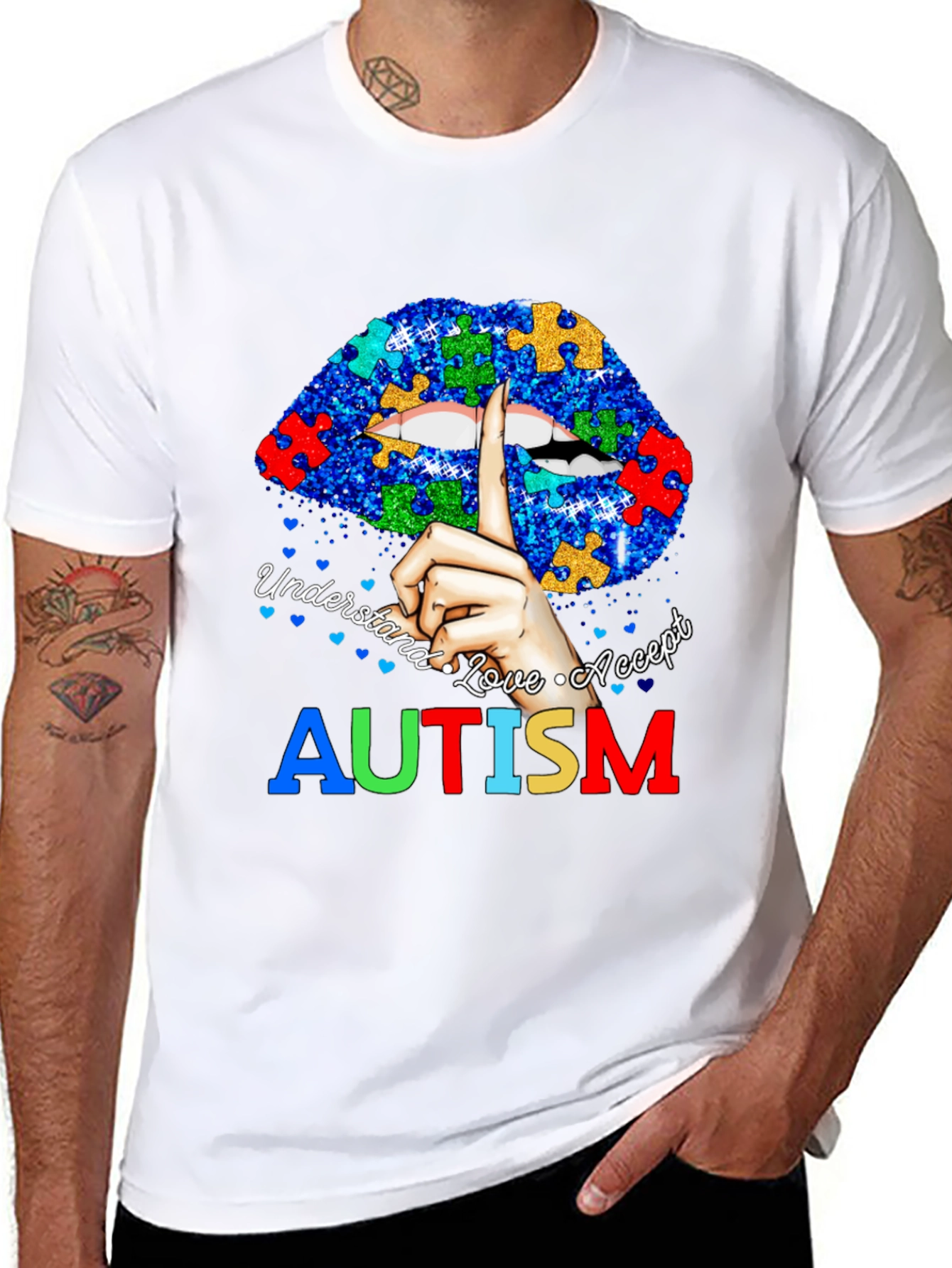 Autism Awareness Lips T-Shirt - Understand Love Accept