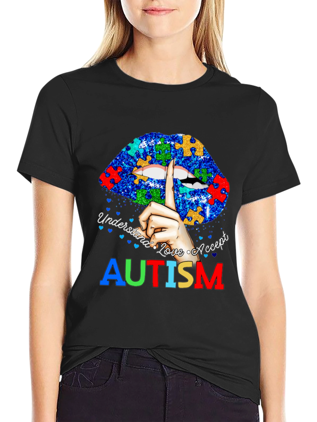 Autism Awareness Lips T-Shirt - Understand Love Accept