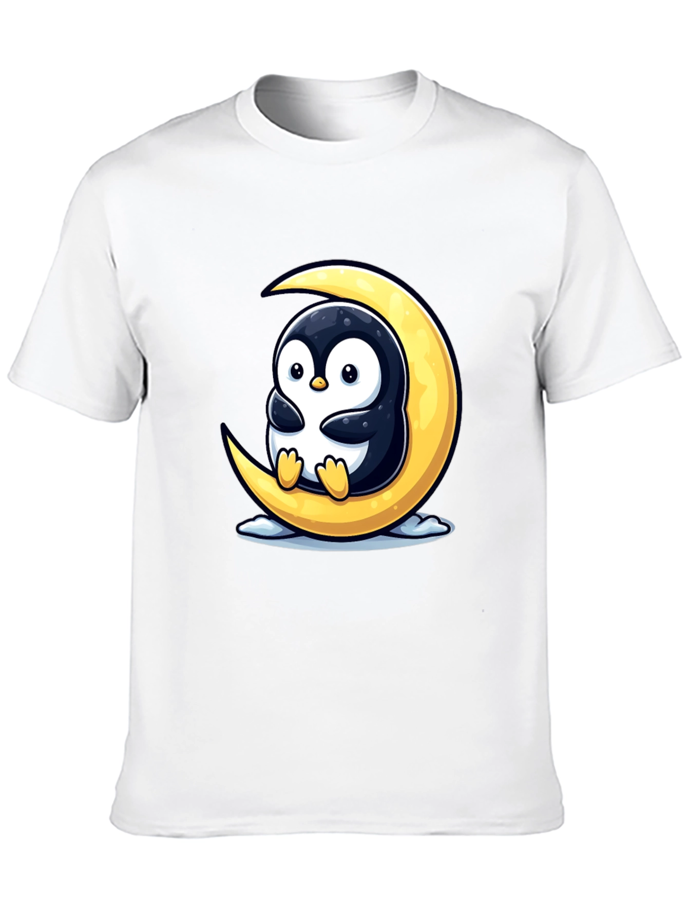 Cute Penguin on Moon Graphic Tee - Black