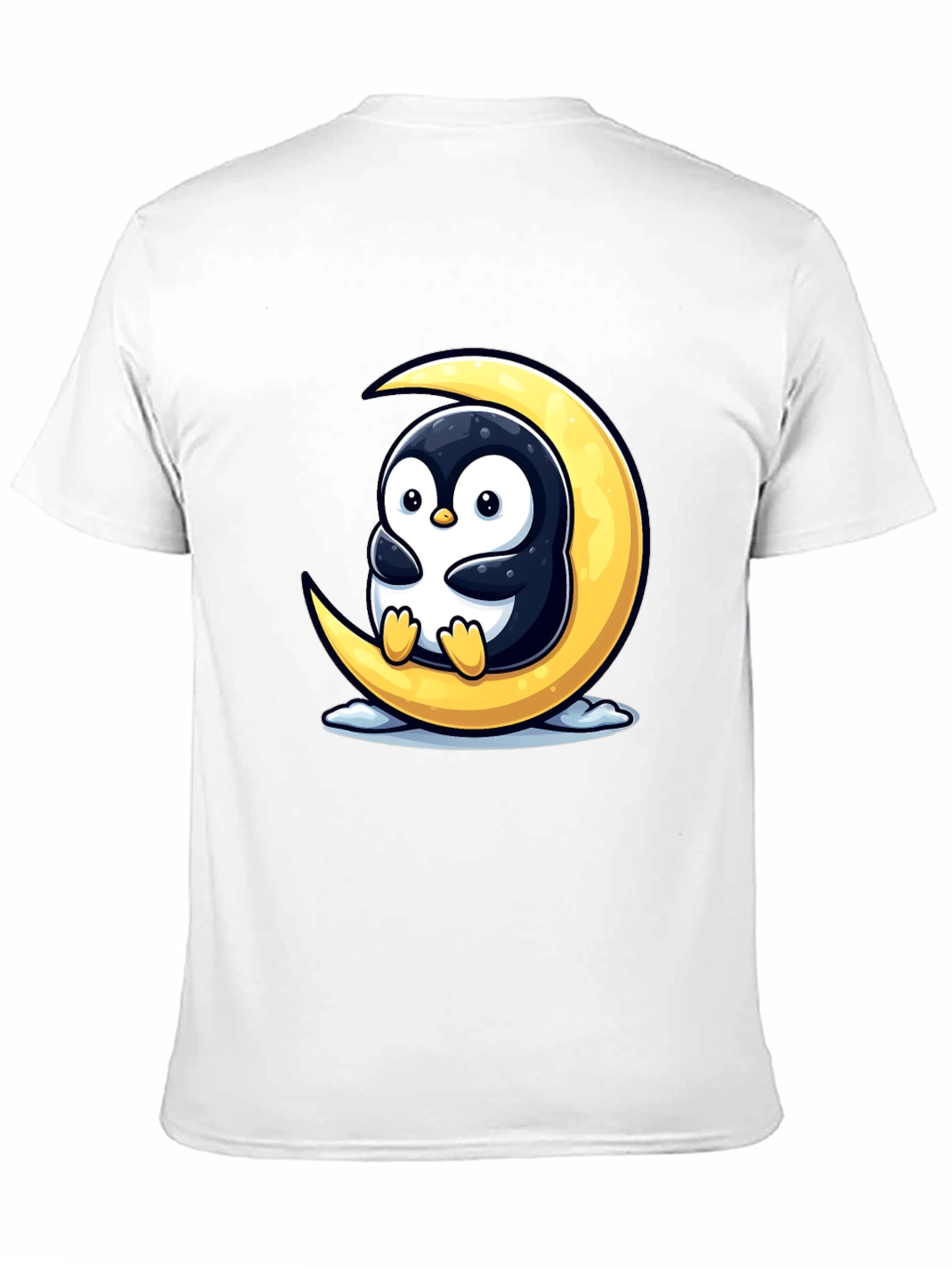 Cute Penguin on Moon Graphic Tee - Black